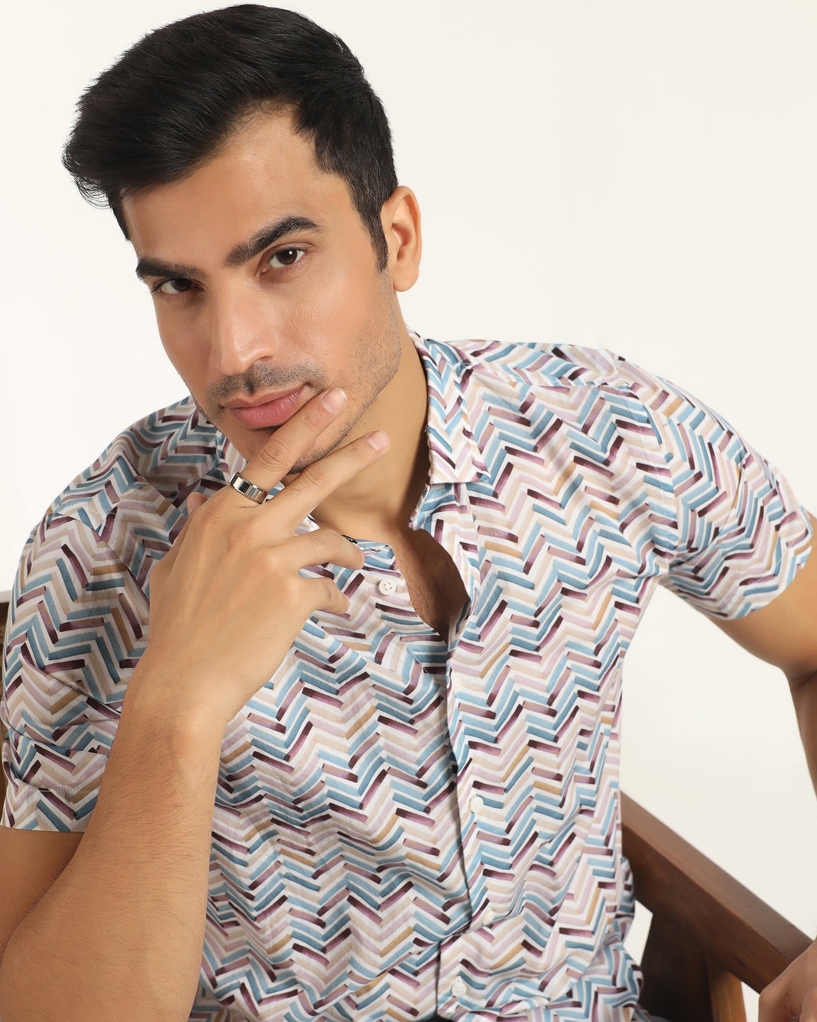 Casual Half Sleeve Blue Printed Shirt - Alba