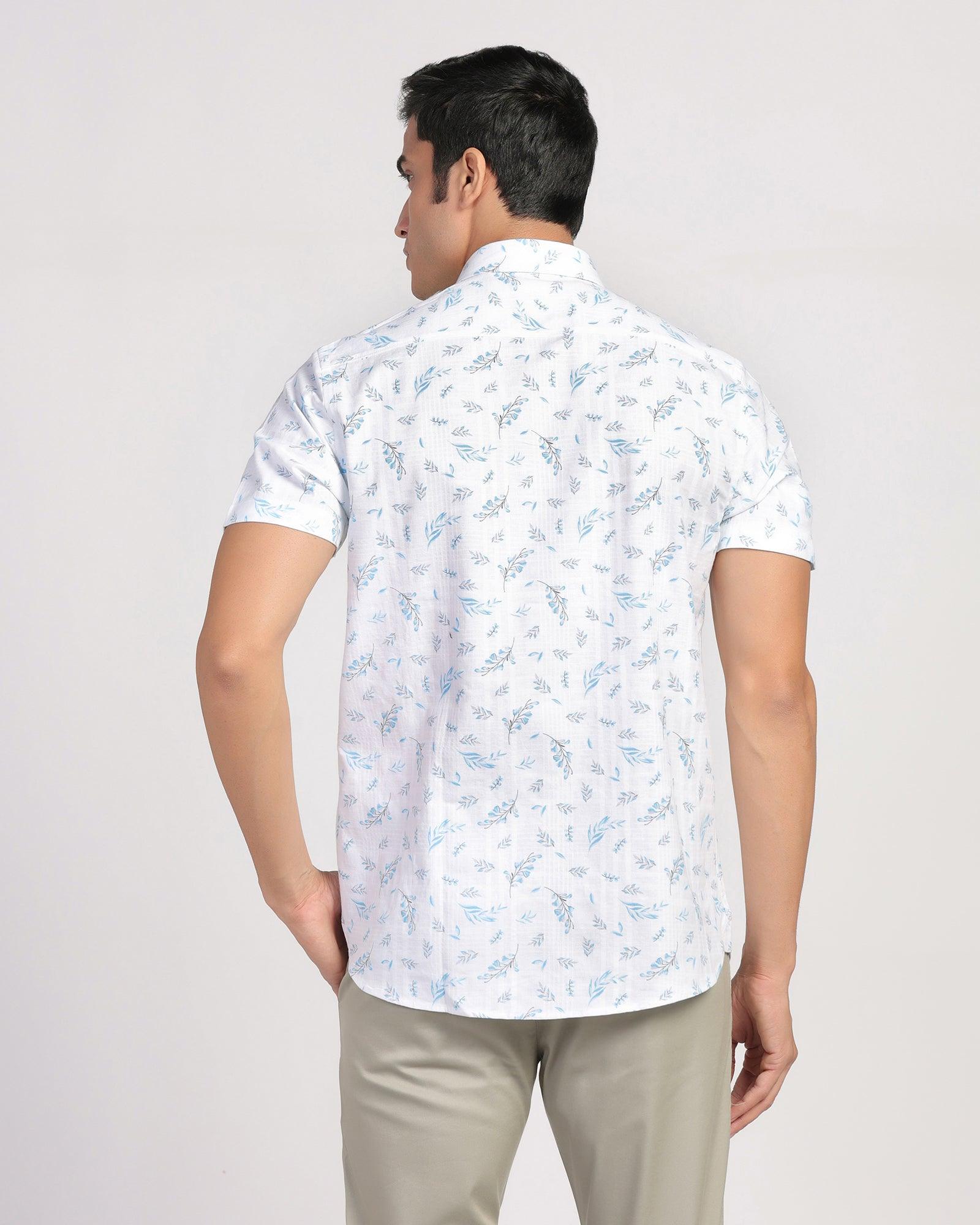 Linen Casual Half Sleeve Blue Printed Shirt - Martin - Blackberrys