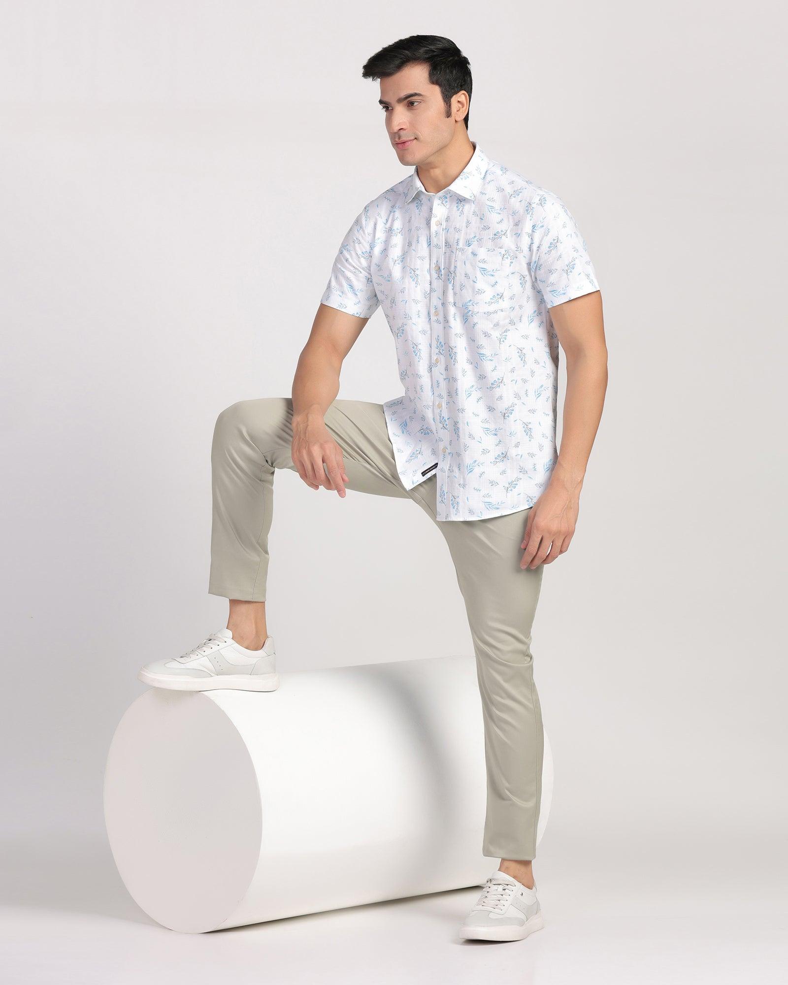 Linen Casual Half Sleeve Blue Printed Shirt - Martin - Blackberrys