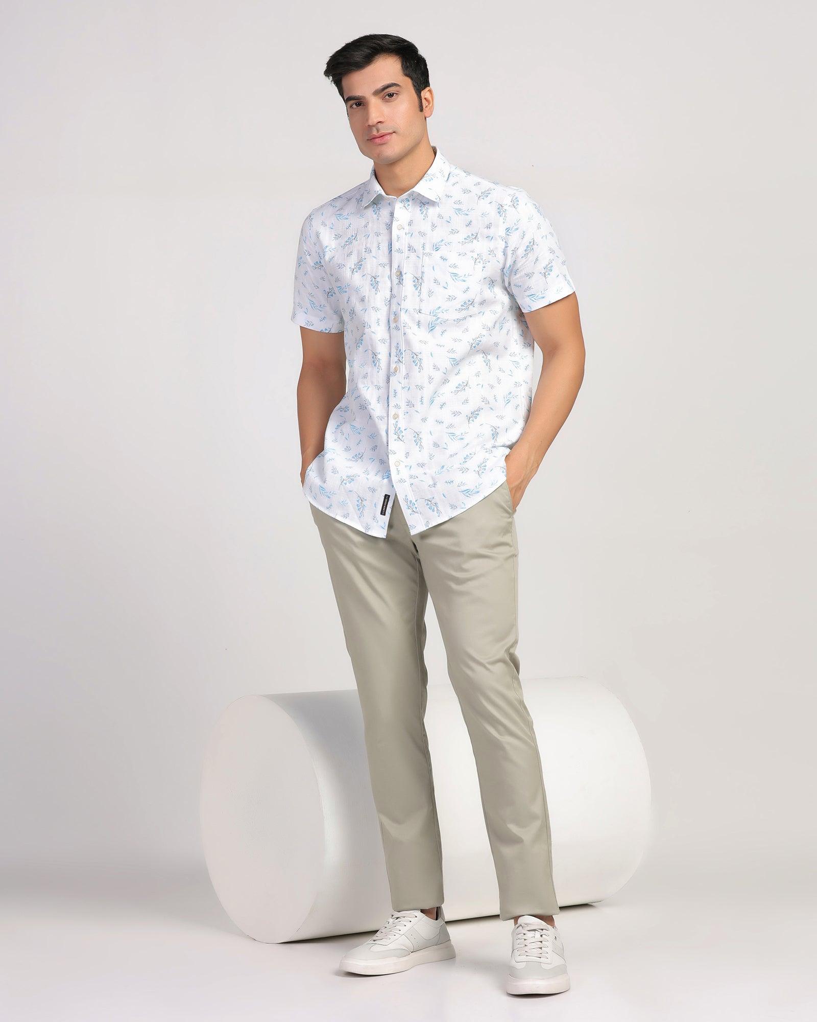 Linen Casual Half Sleeve Blue Printed Shirt - Martin - Blackberrys