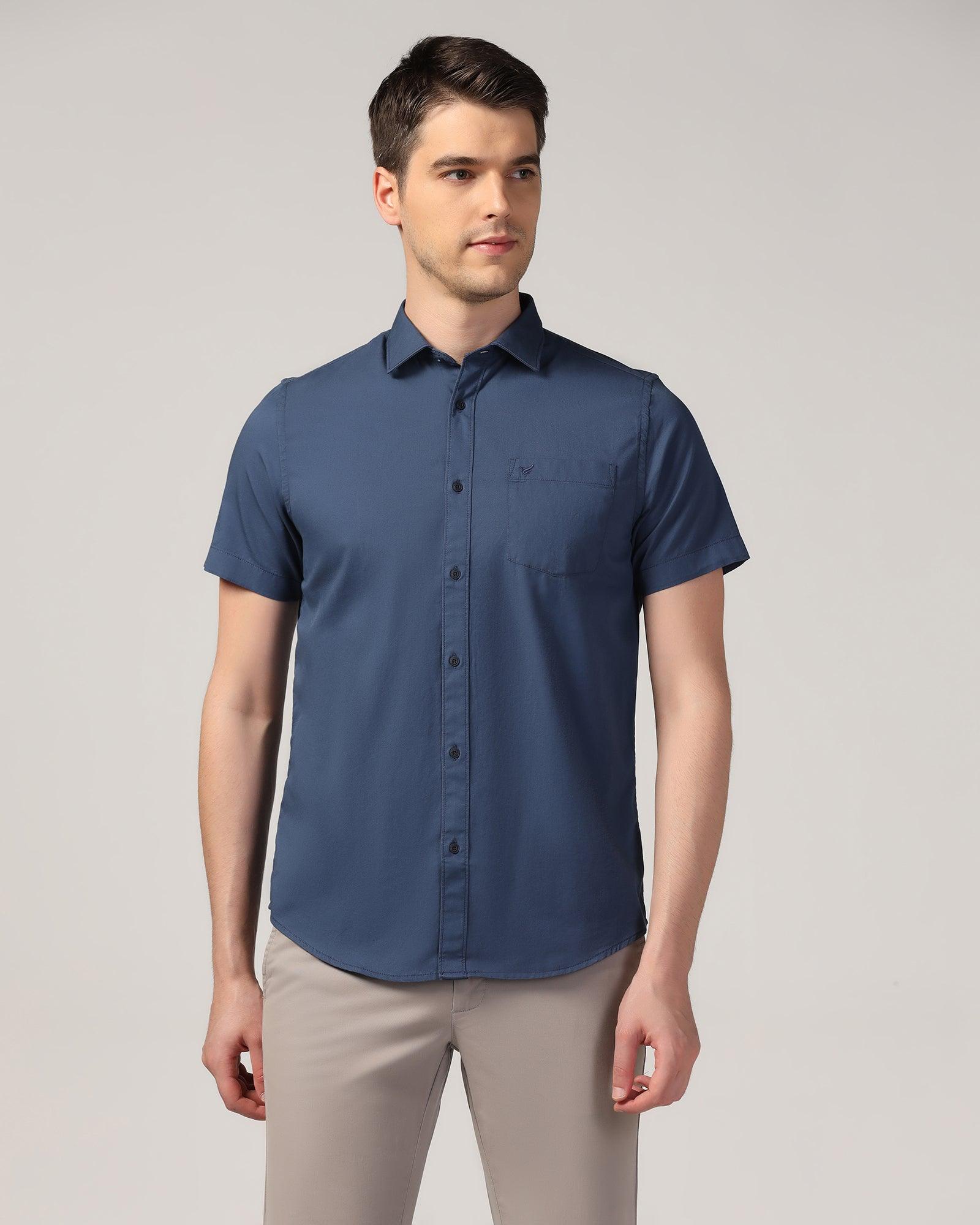 Casual Half Sleeve Blue Solid Shirt - Mandy - Blackberrys