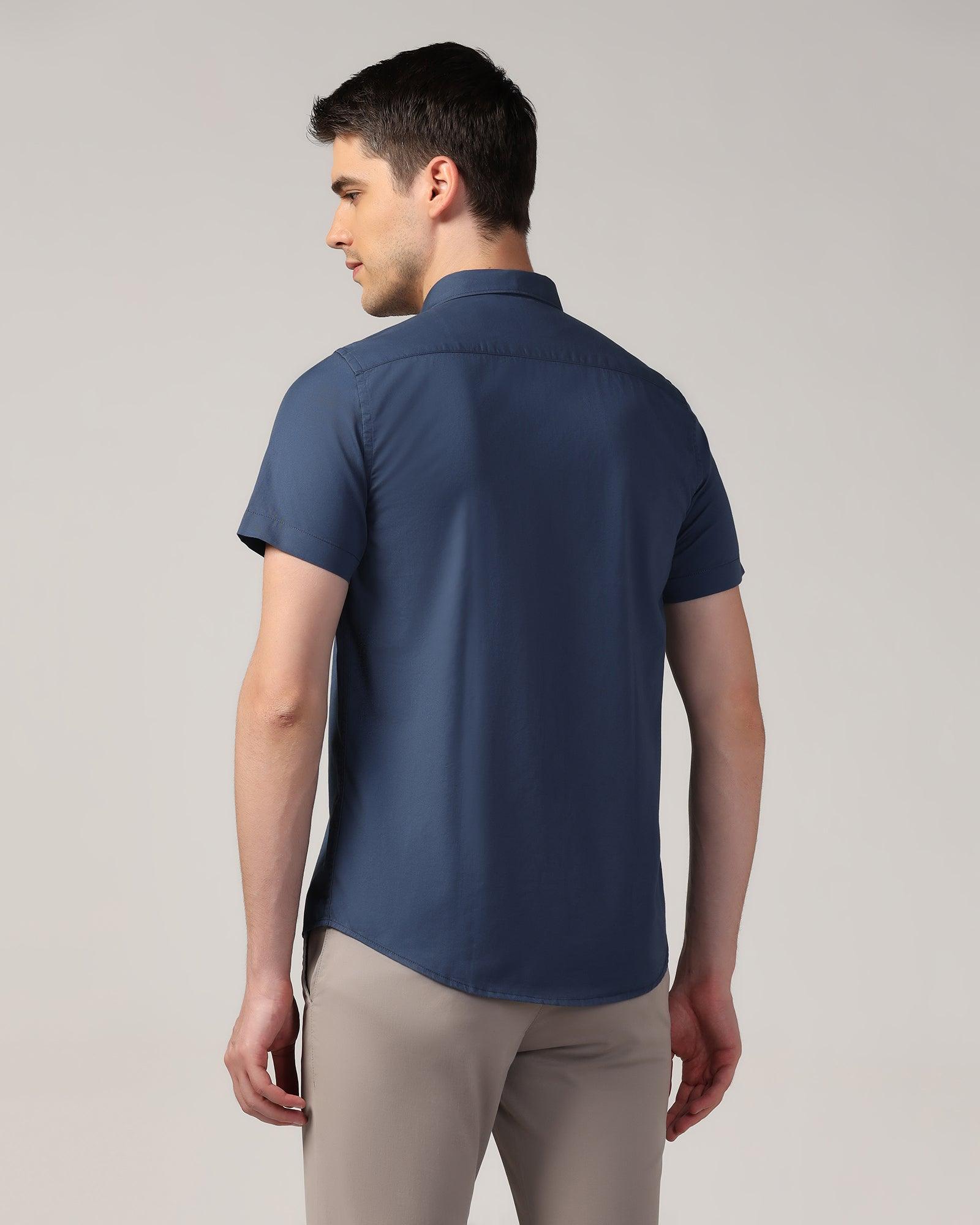 Casual Half Sleeve Blue Solid Shirt - Mandy - Blackberrys