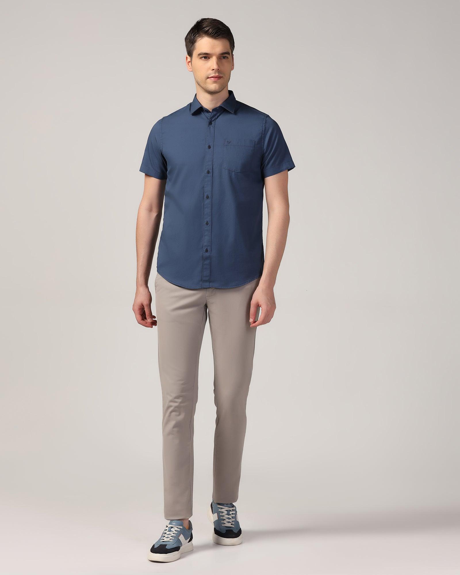 Casual Half Sleeve Blue Solid Shirt - Mandy - Blackberrys