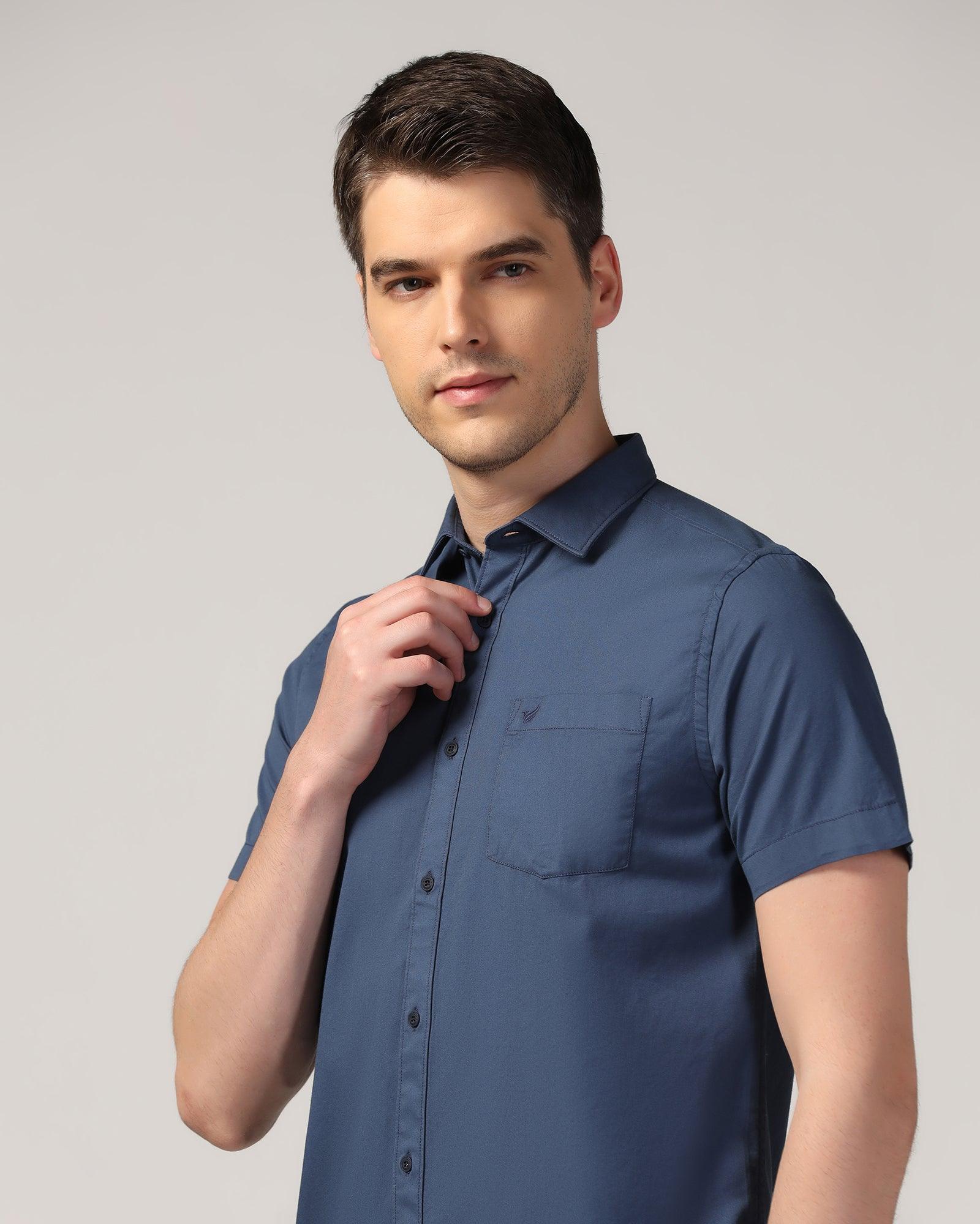 Casual Half Sleeve Blue Solid Shirt - Mandy - Blackberrys