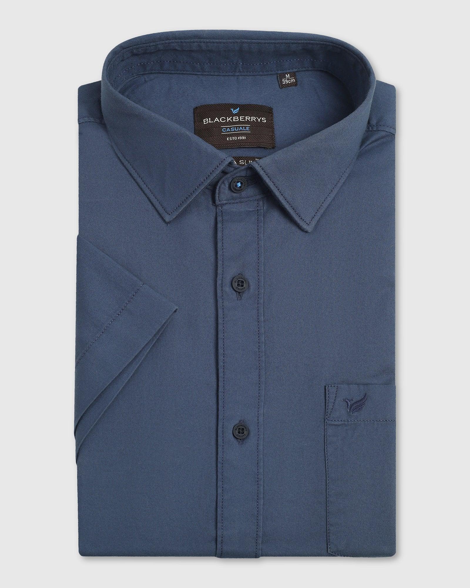 Casual Half Sleeve Blue Solid Shirt - Mandy - Blackberrys