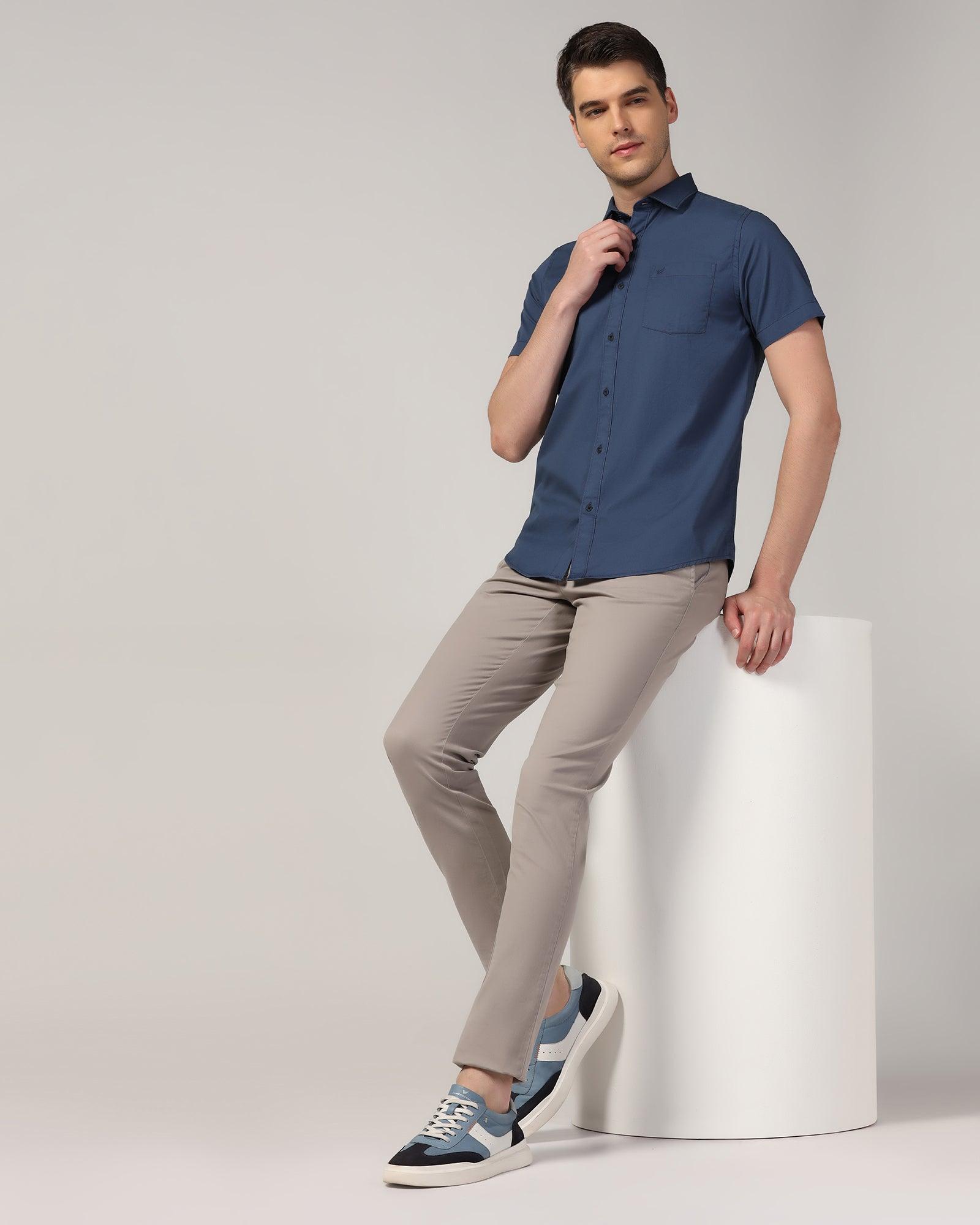 Casual Half Sleeve Blue Solid Shirt - Mandy - Blackberrys