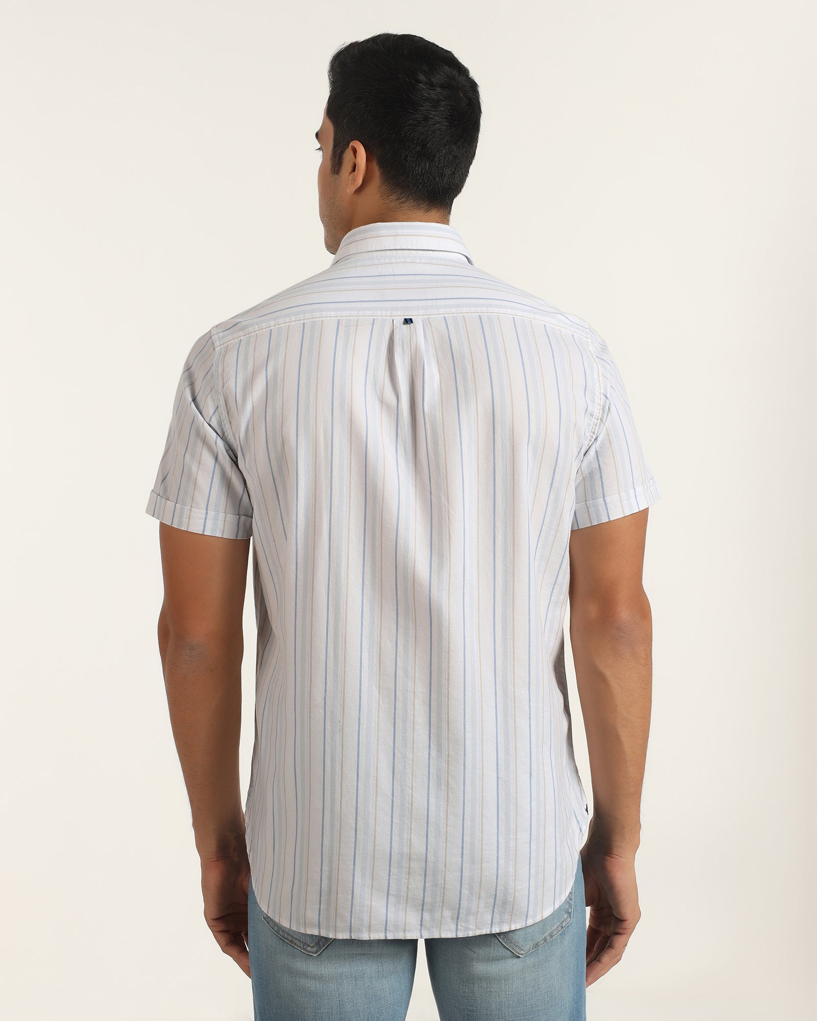 Casual Half Sleeve Blue Stripe Shirt - Masami