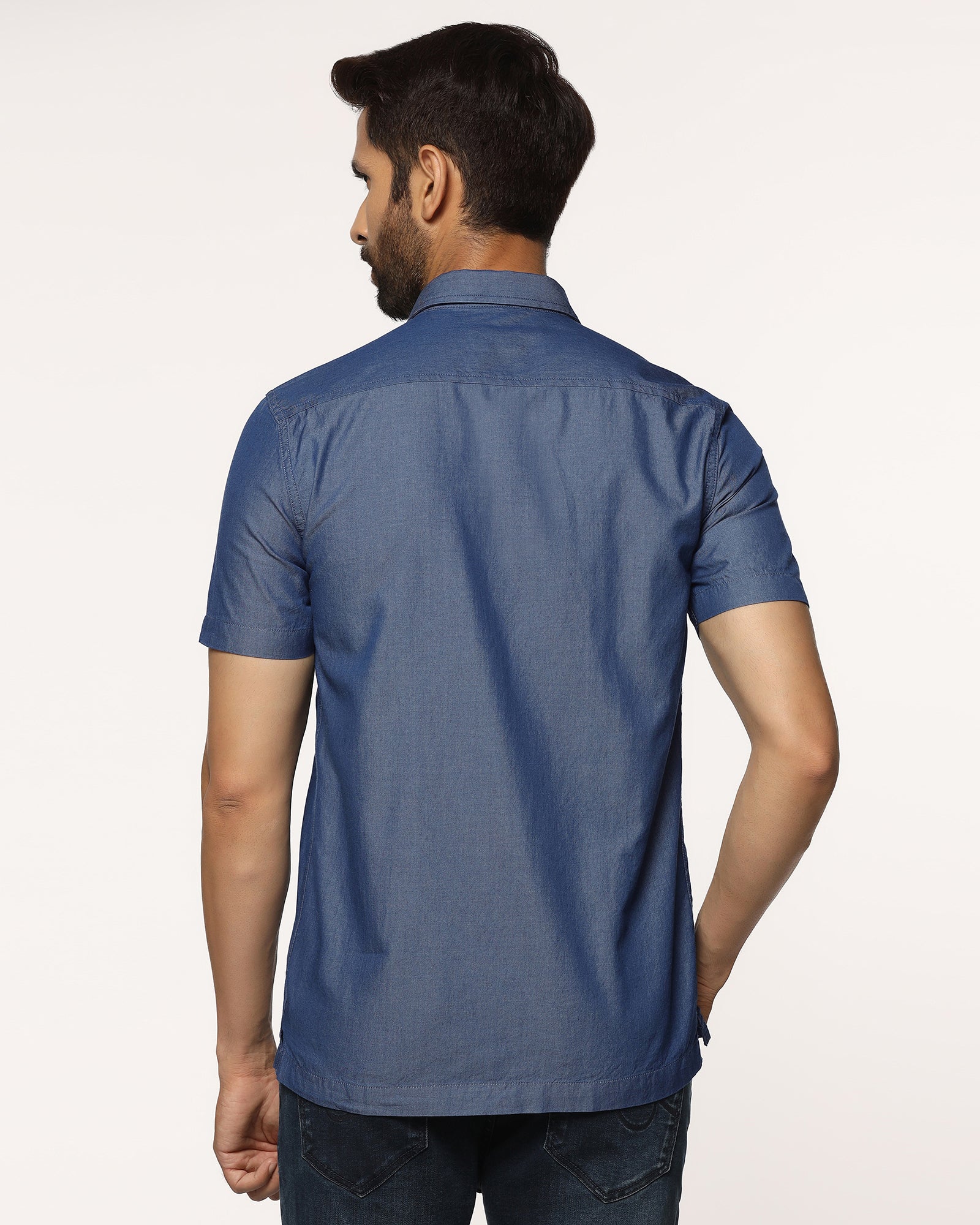 Casual Half Sleeve Indigo Solid Shirt - Mylo