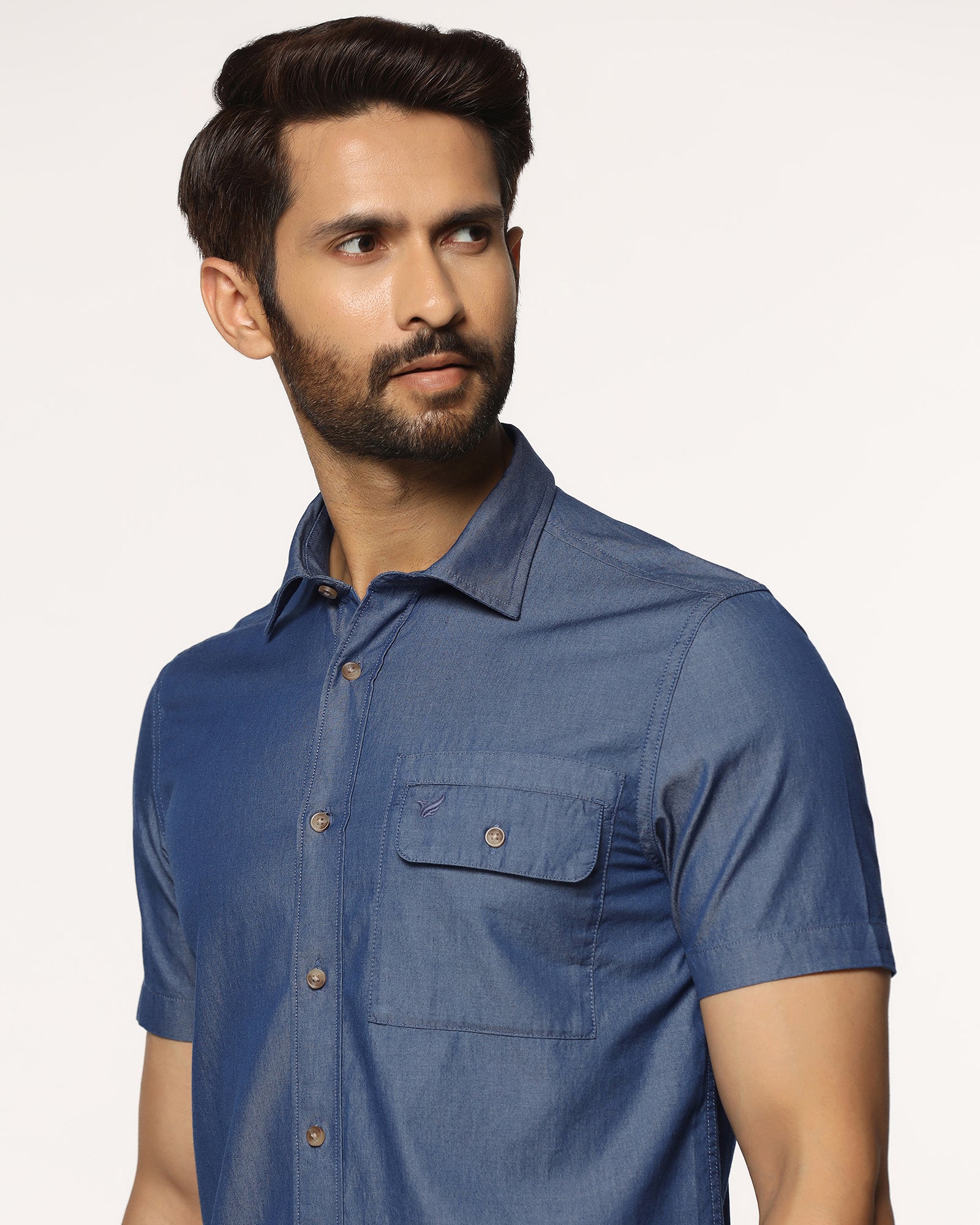 Casual Half Sleeve Indigo Solid Shirt - Mylo
