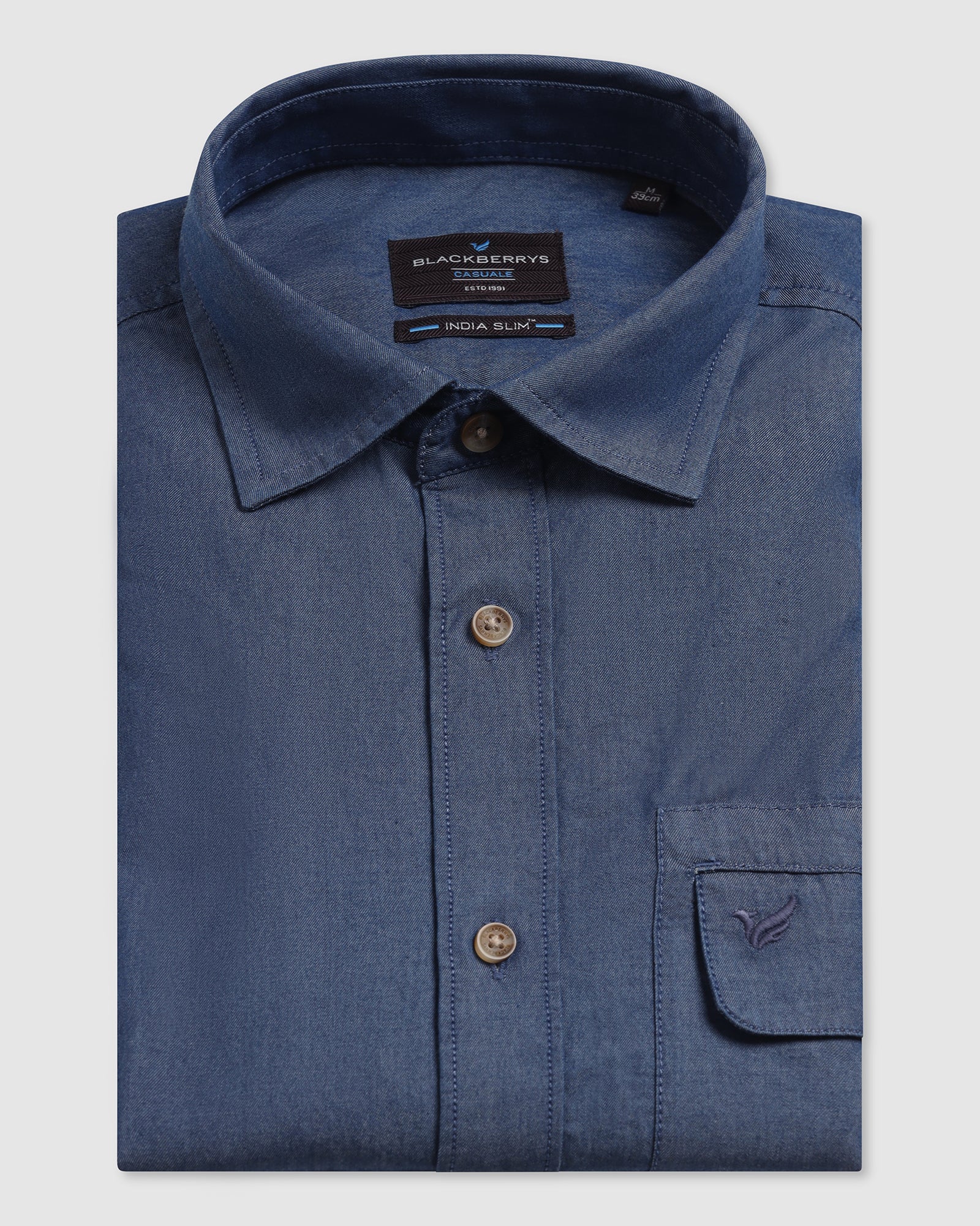 Casual Half Sleeve Indigo Solid Shirt - Mylo