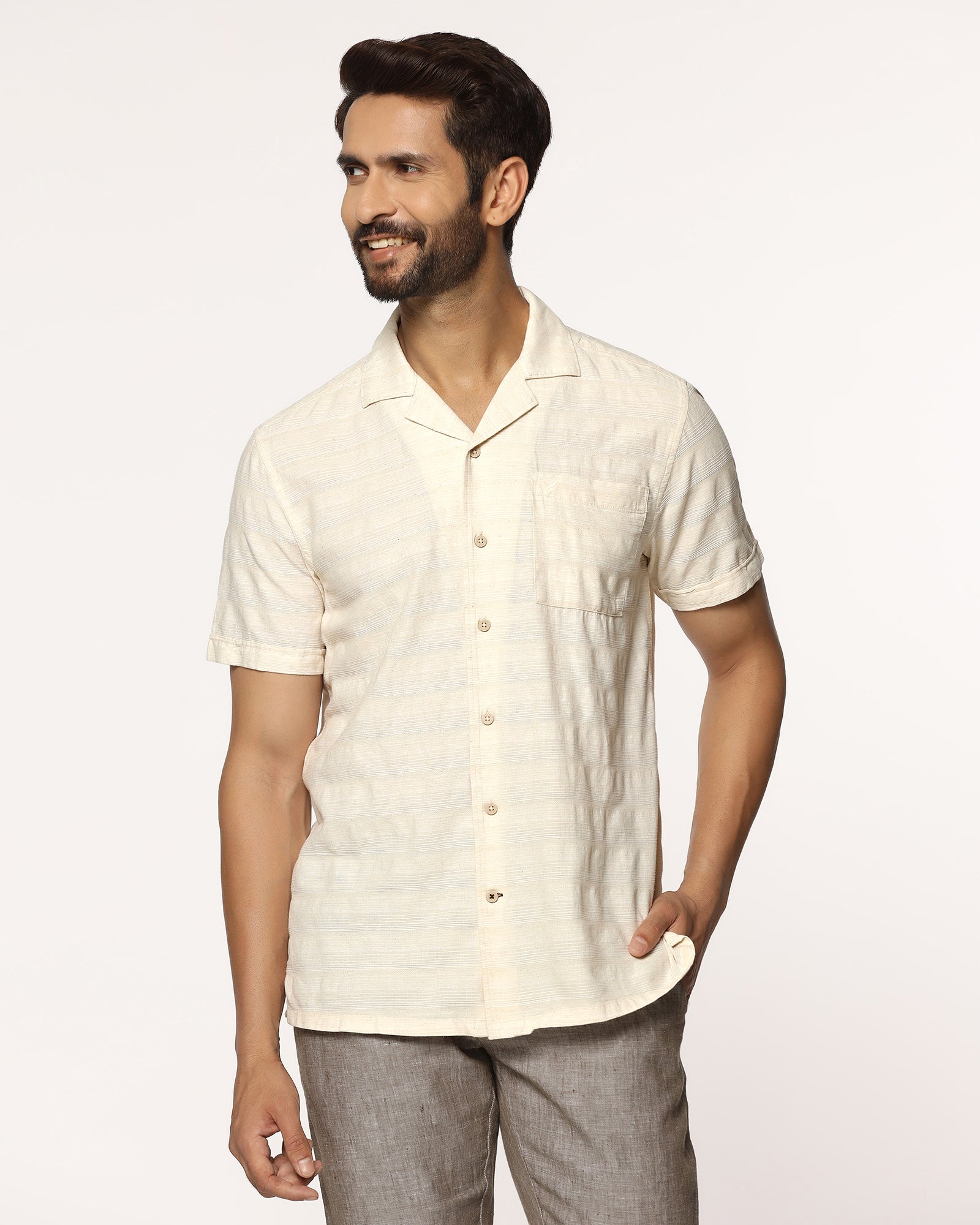 Casual Half Sleeve Natural Textured Shirt - tatsuki