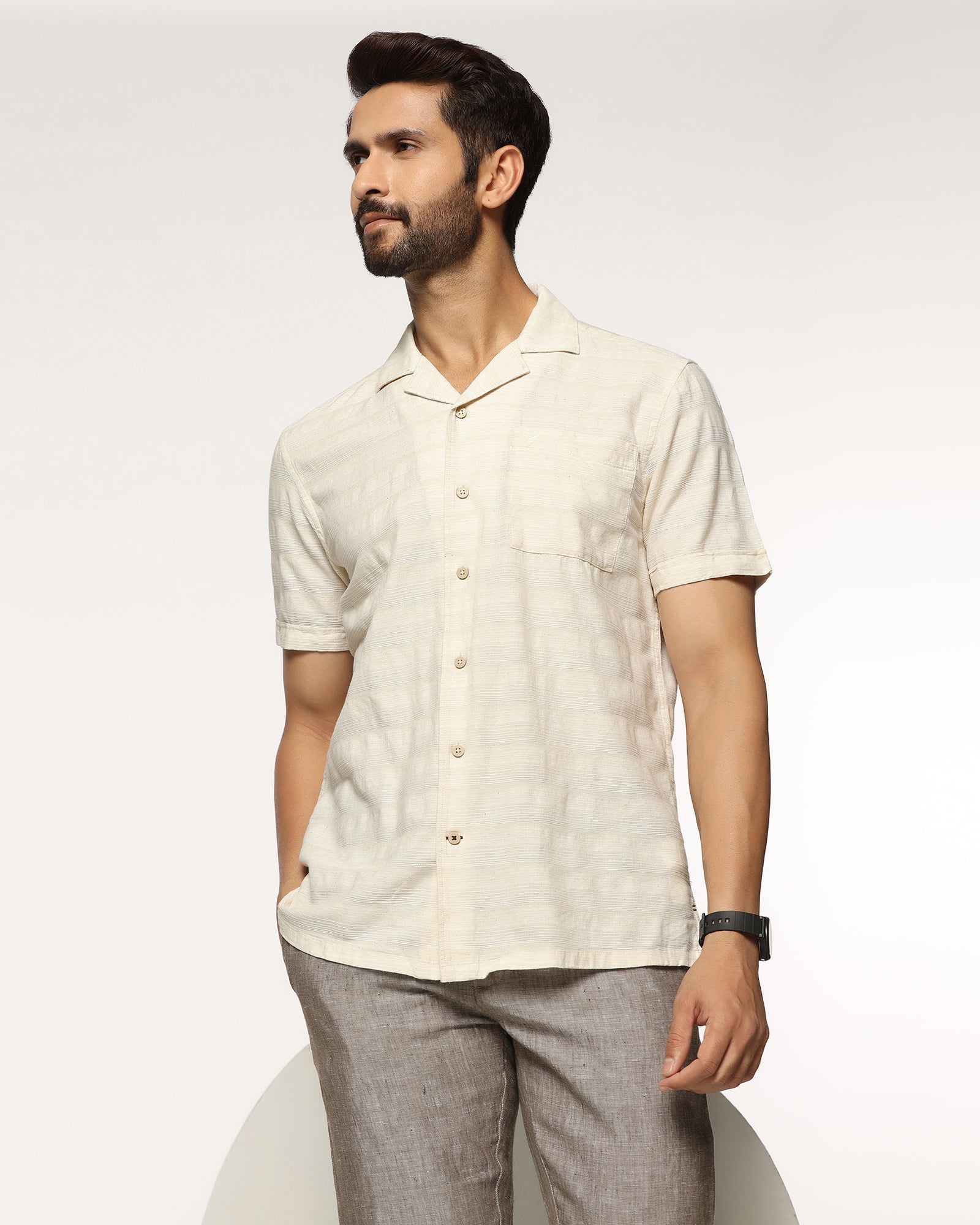 Casual Half Sleeve Natural Textured Shirt - tatsuki