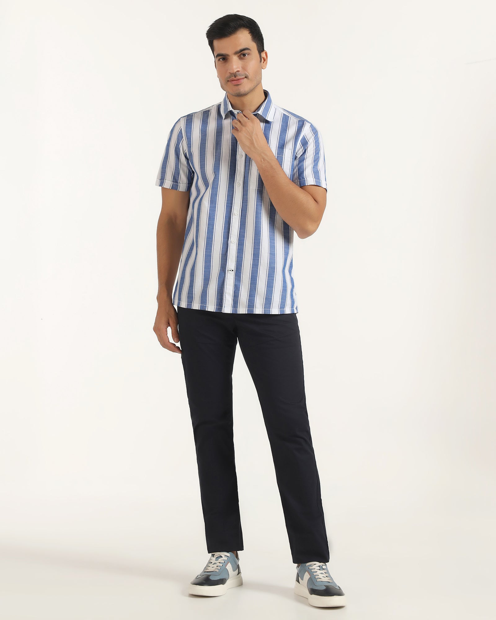 Casual Half Sleeve Navy Stripe Shirt - Delmor