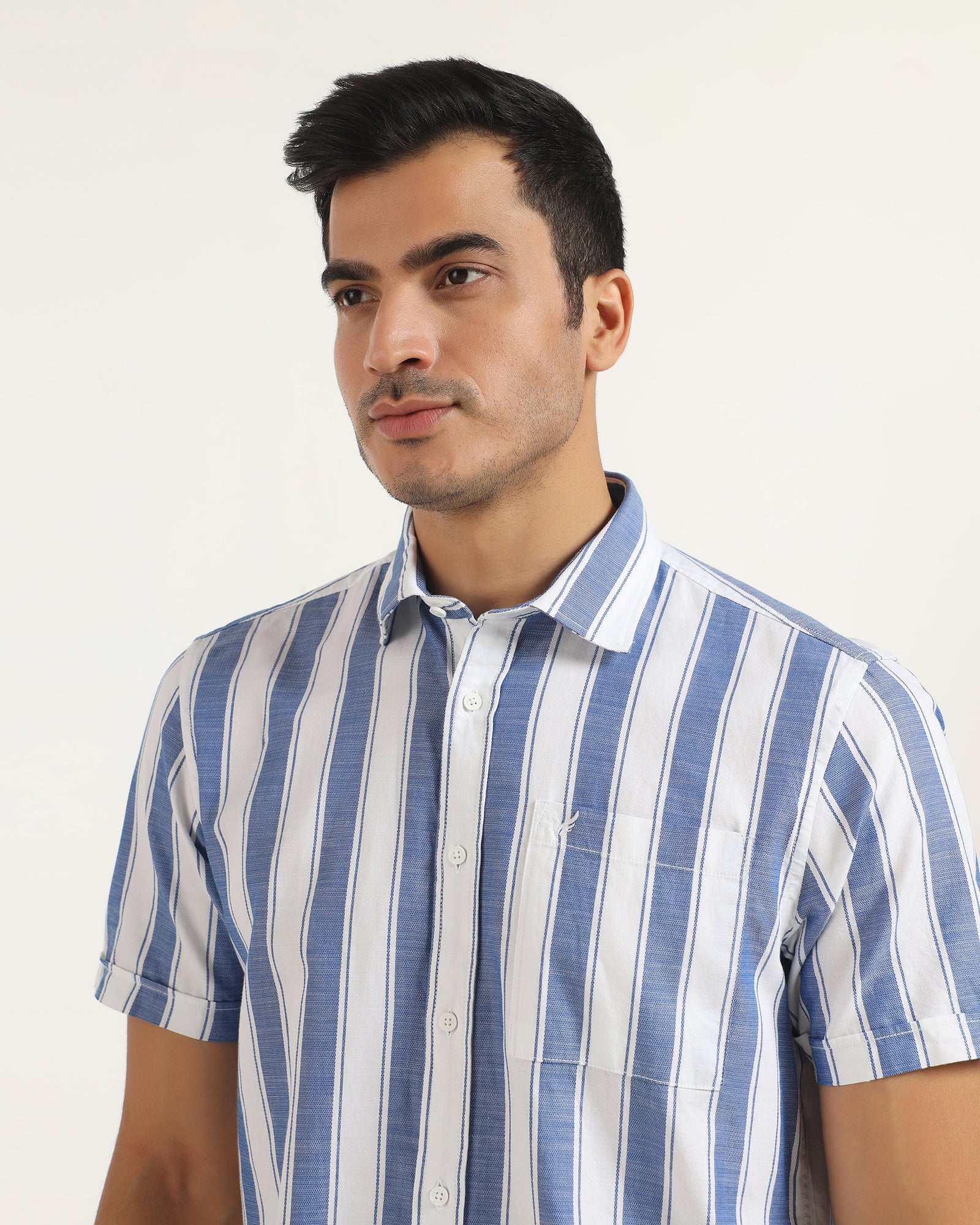 Casual Half Sleeve Navy Stripe Shirt - Delmor