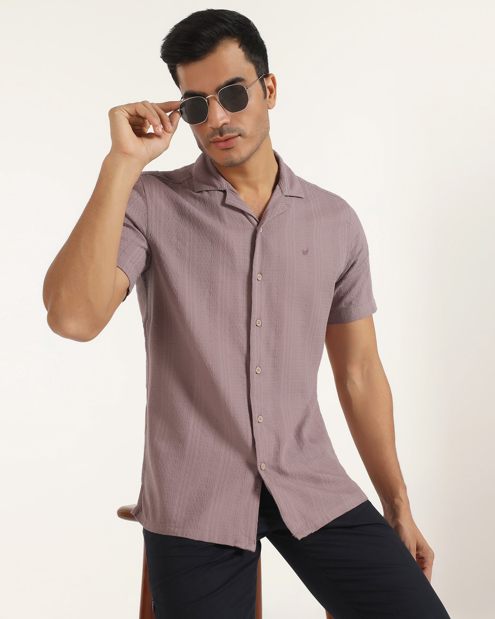 Casual Half Sleeve Pink Textured Shirt - Elister