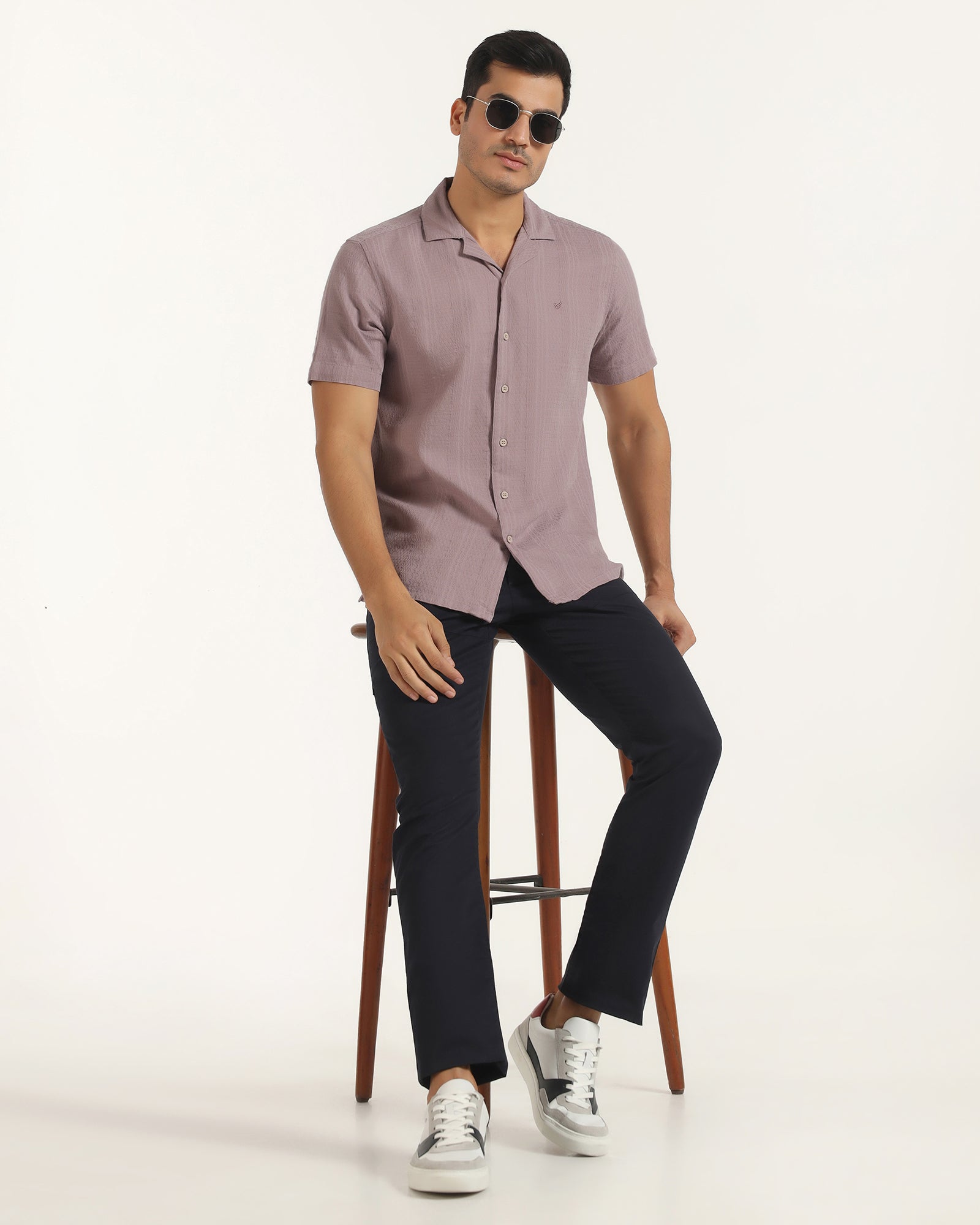 Casual Half Sleeve Pink Textured Shirt - Elister