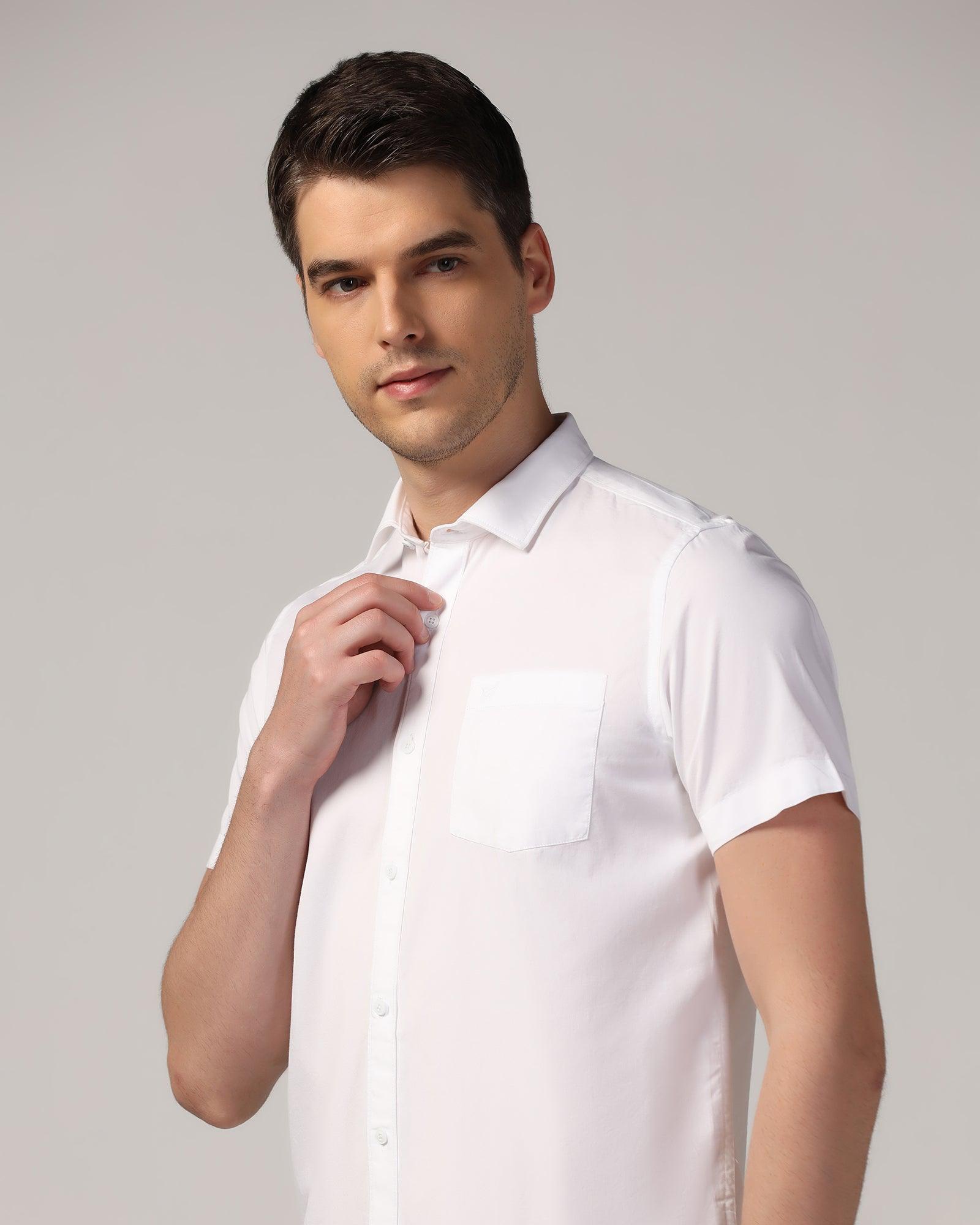 Casual Half Sleeve White Solid Shirt - Mandy - Blackberrys