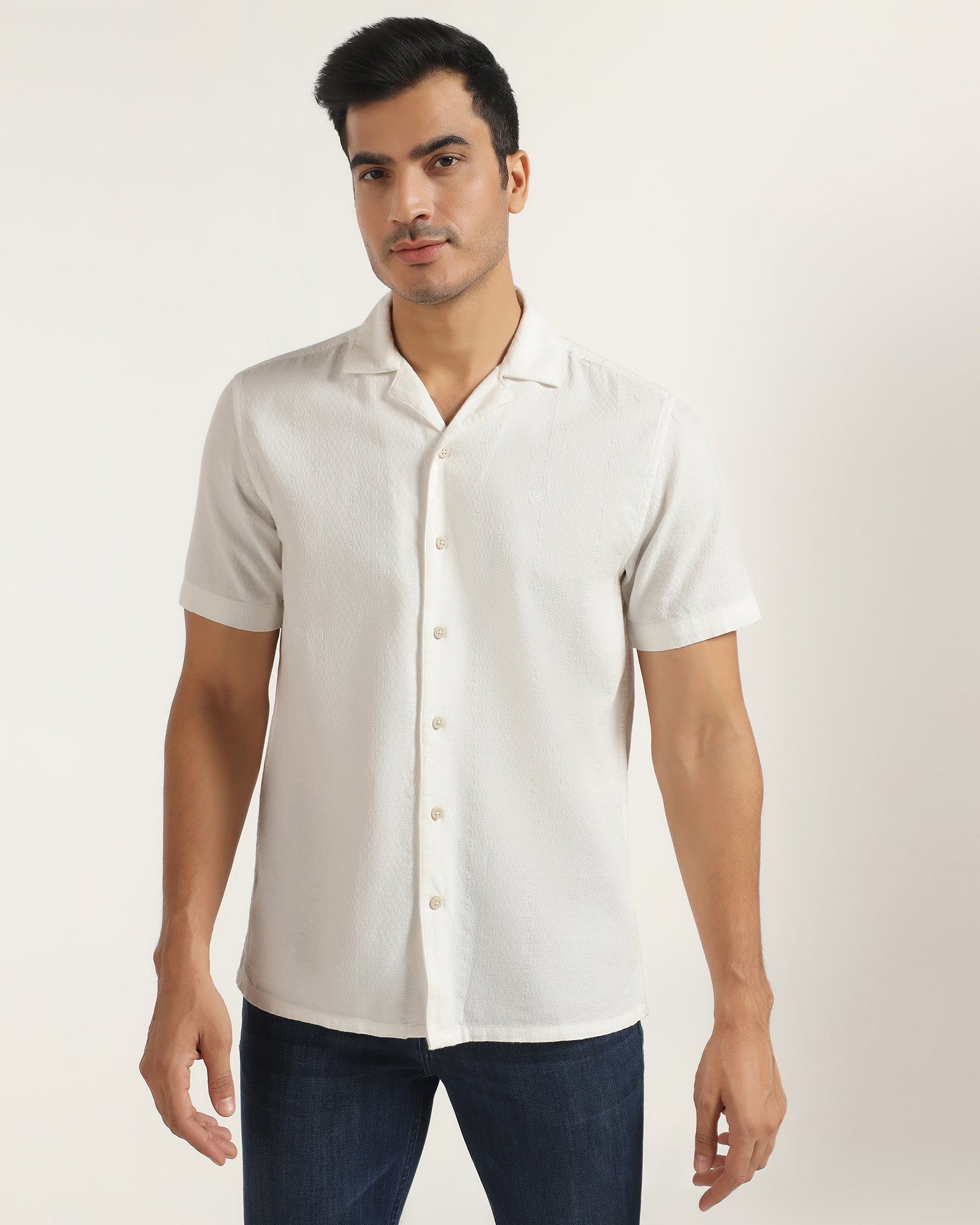Casual Half Sleeve White Textured Shirt - Elister
