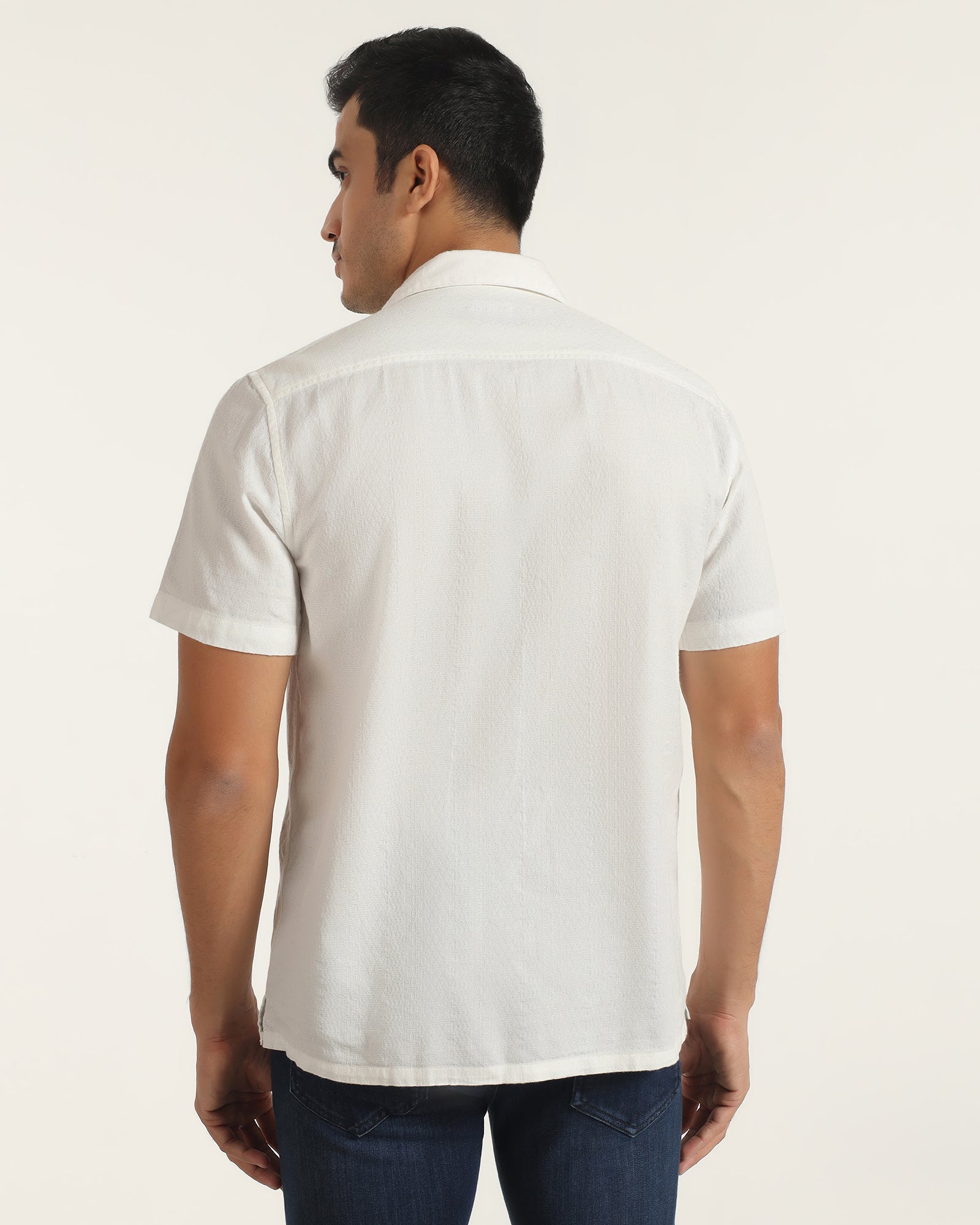 Casual Half Sleeve White Textured Shirt - Elister