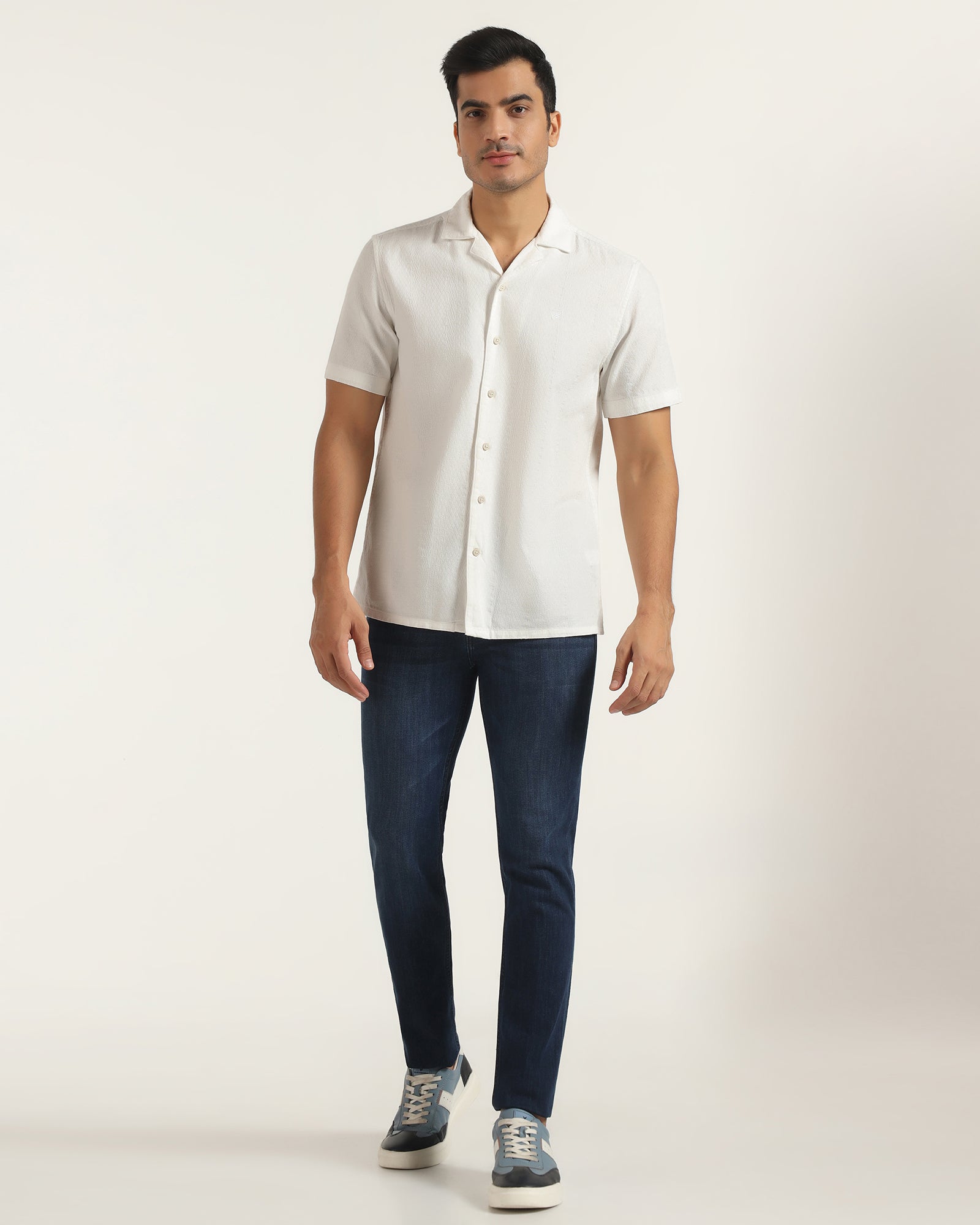 Casual Half Sleeve White Textured Shirt - Elister