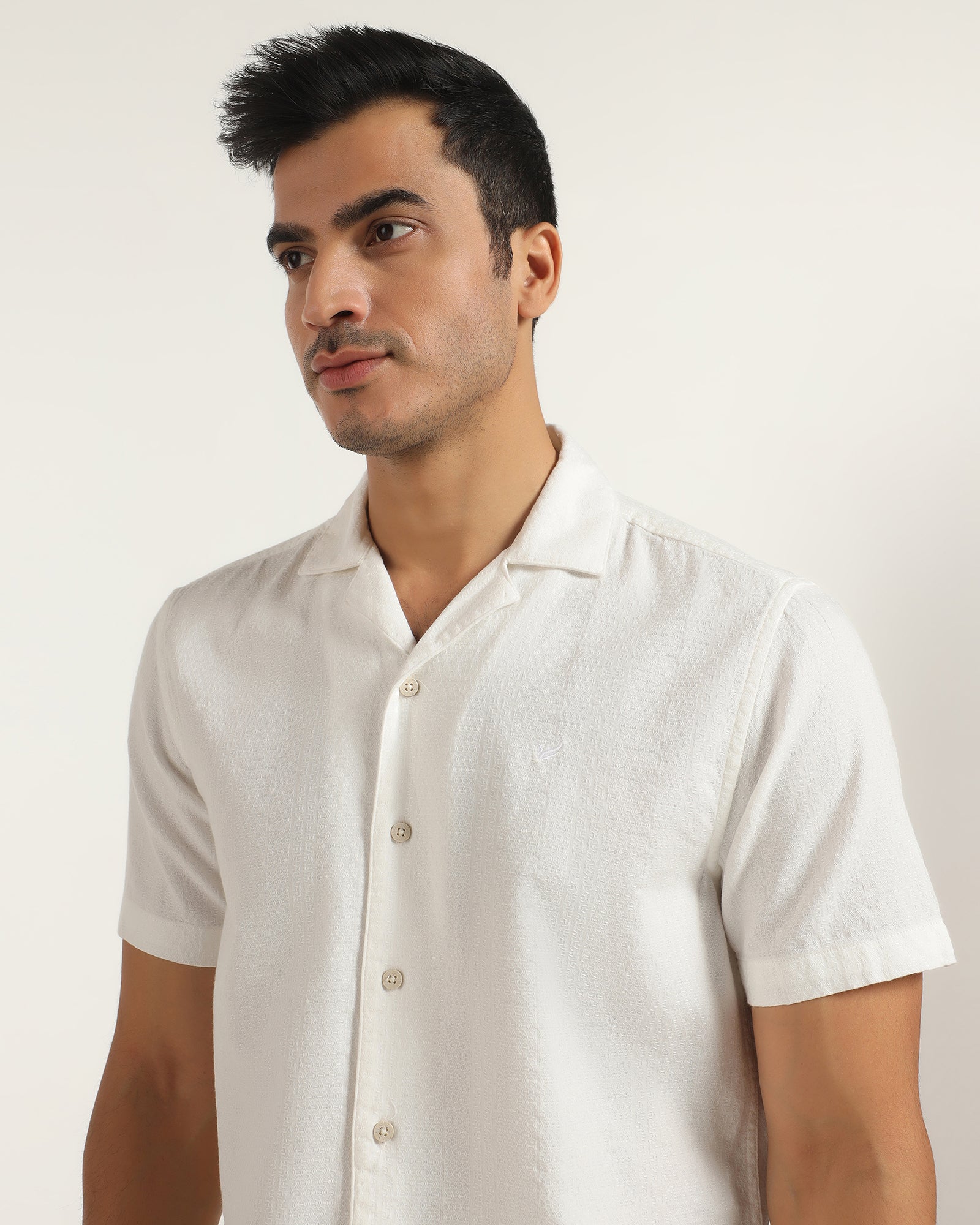 Casual Half Sleeve White Textured Shirt - Elister