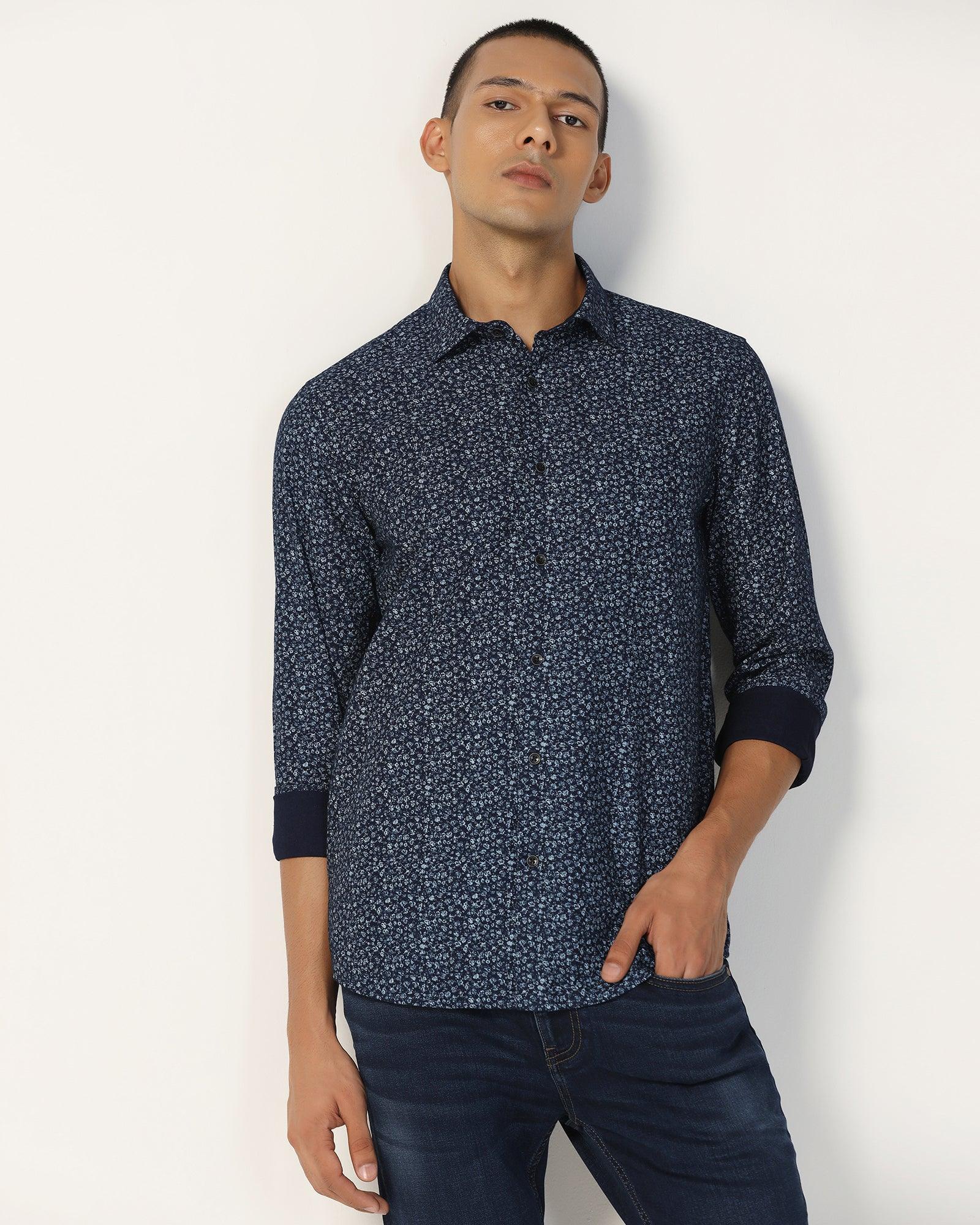 Casual Indigo Blue Printed Shirt - Ethna