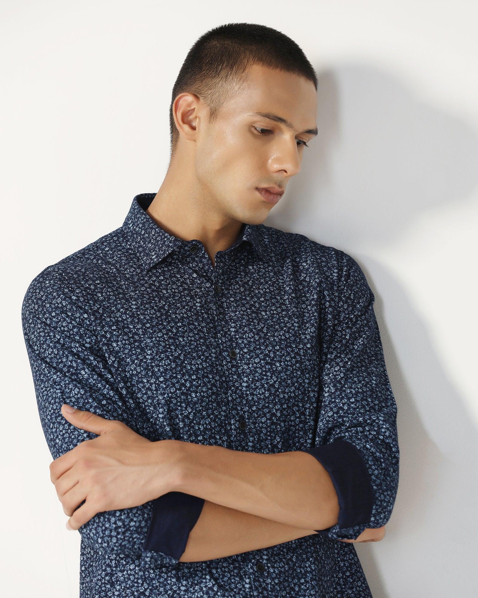 Casual Indigo Blue Printed Shirt - Ethna