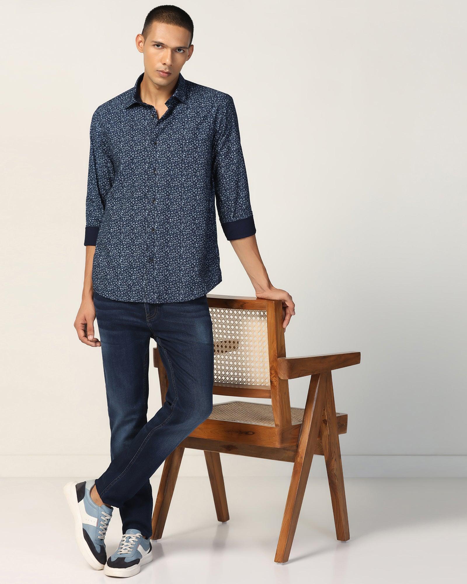 Casual Indigo Blue Printed Shirt - Ethna