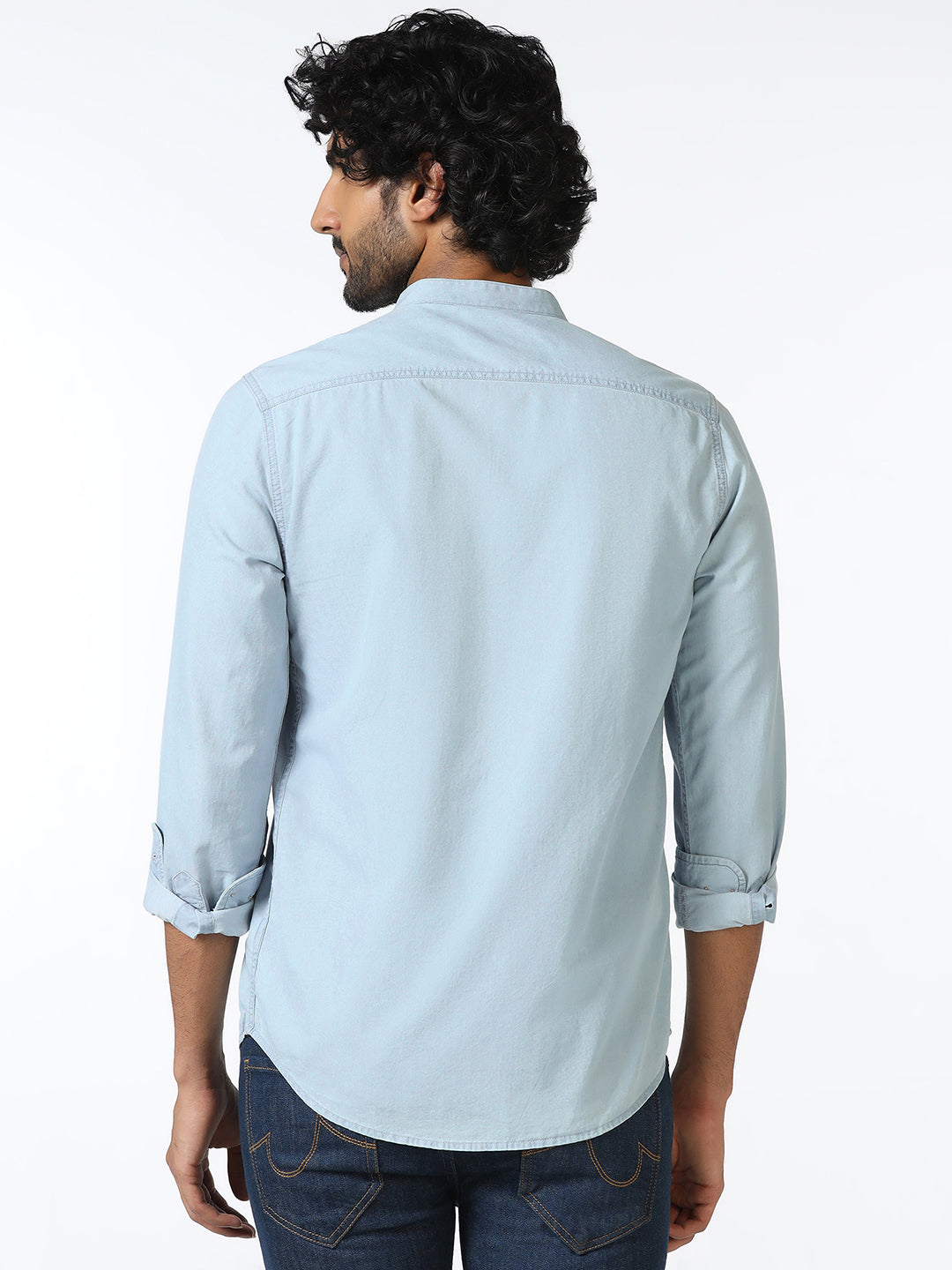 Indigo Mandarin Collar Solid Shirt - Zion