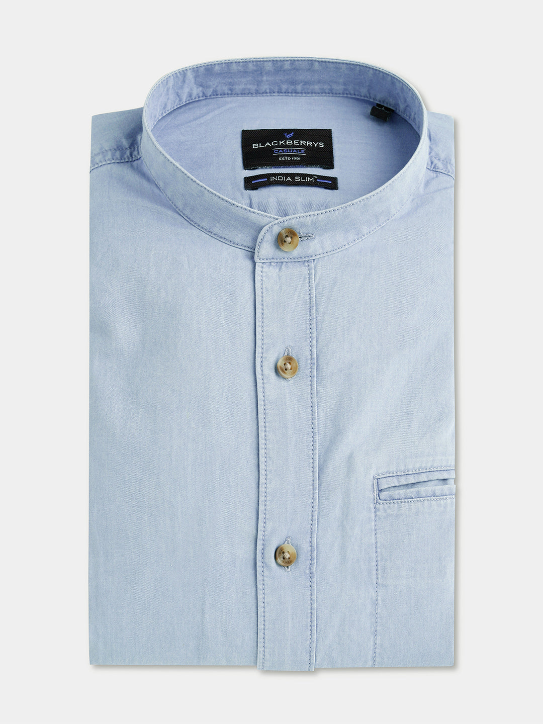 Indigo Mandarin Collar Solid Shirt - Zion