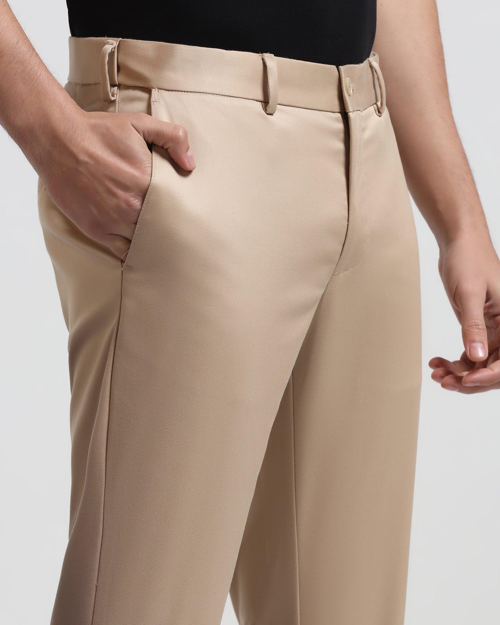 Slim Comfort B-95 Casual Beige Solid Khakis - Wolf - Blackberrys