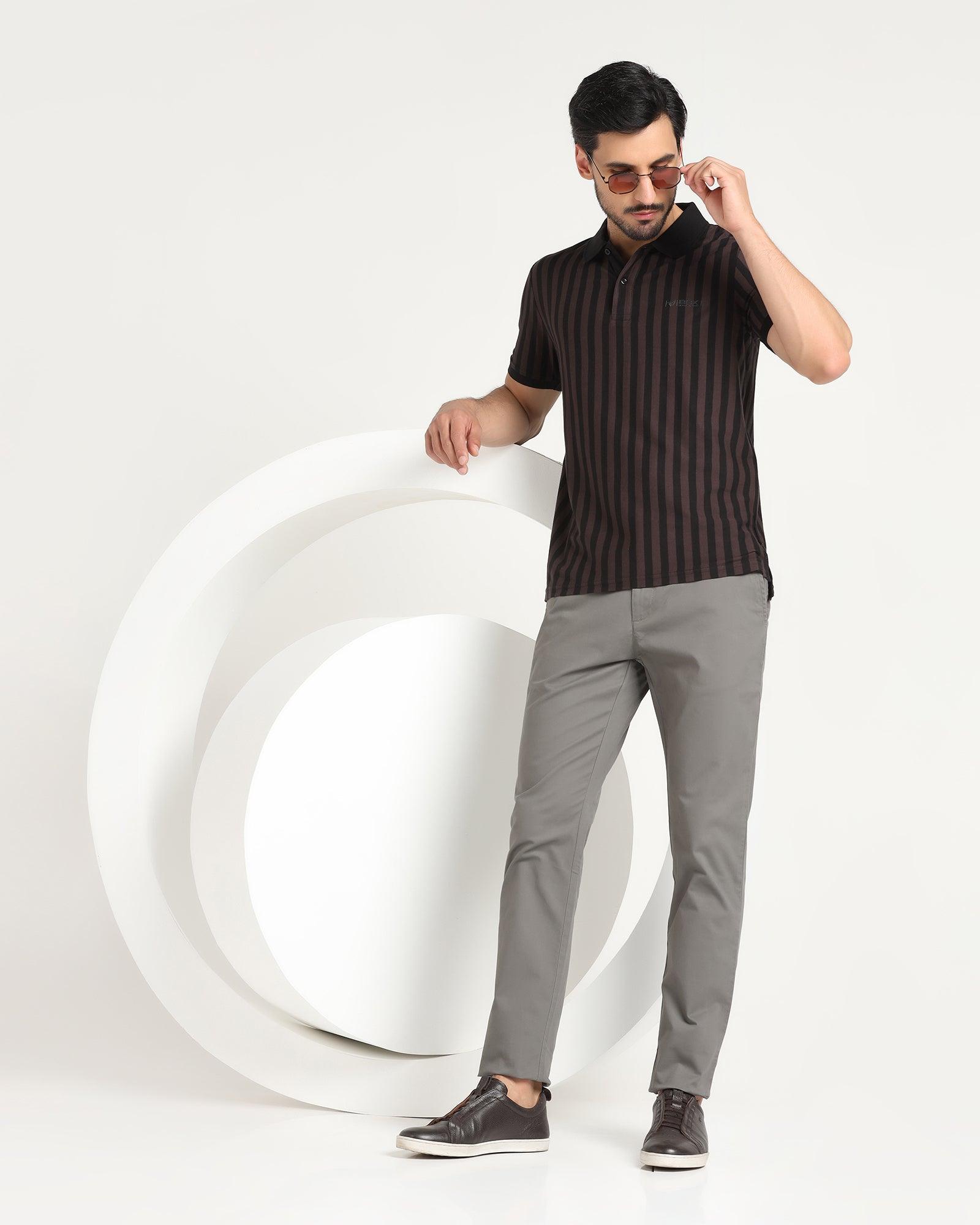 Slim Comfort B-95 Casual Dark Grey Solid Khakis - Lab - Blackberrys