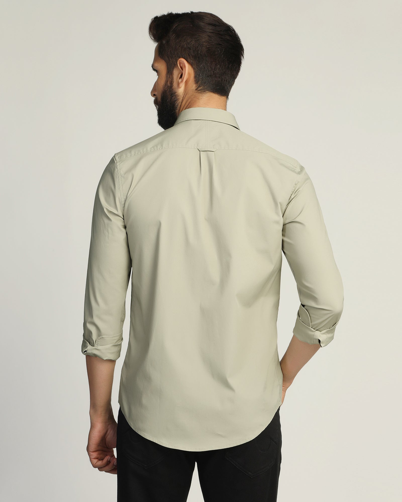 Casual Light Olive Solid Shirt - Lujo