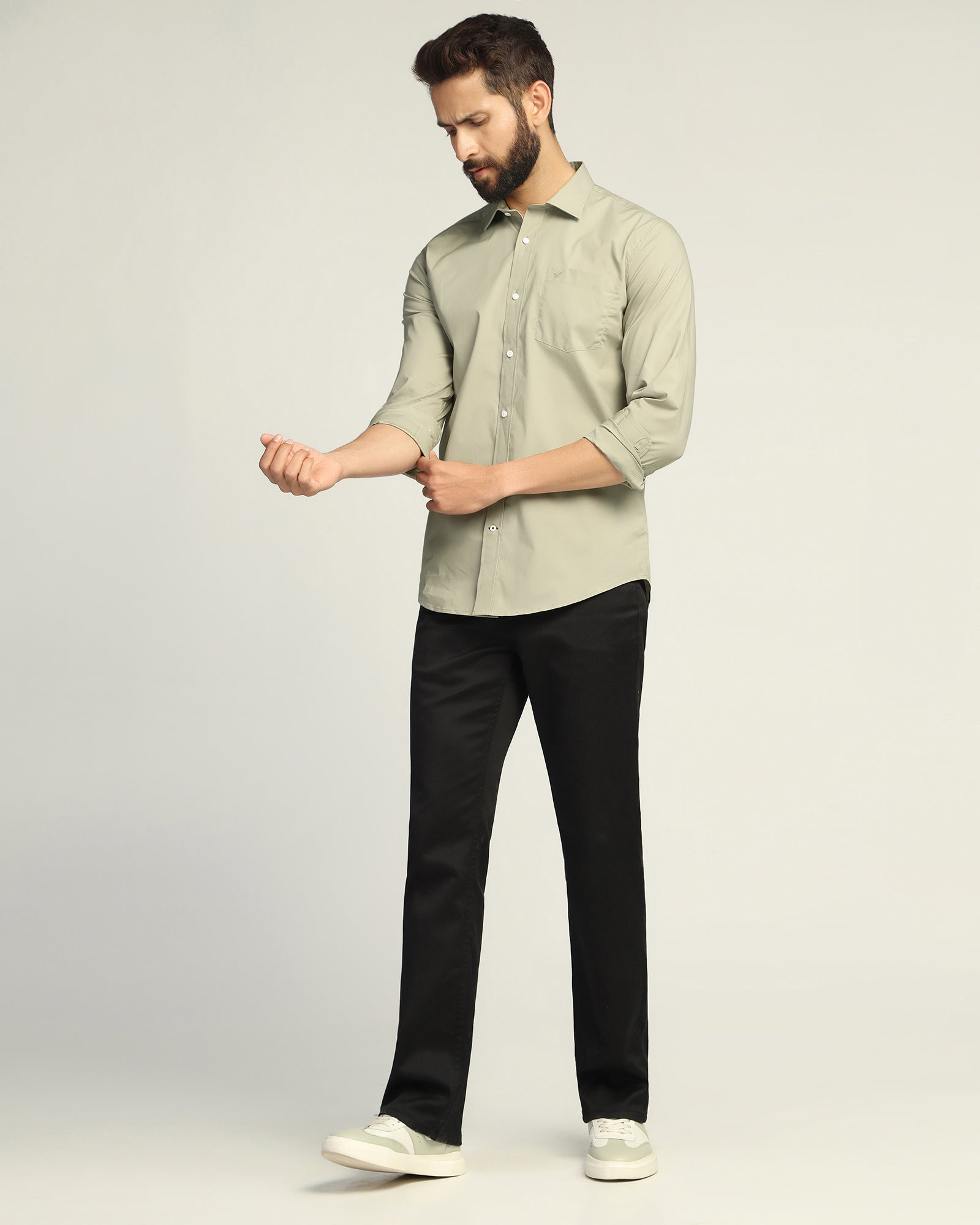 Casual Light Olive Solid Shirt - Lujo