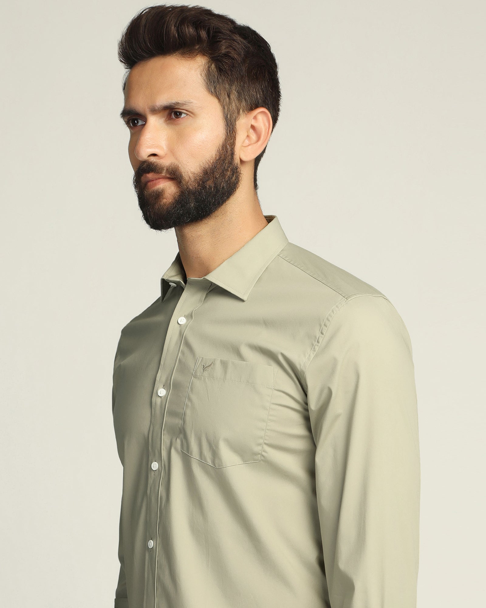 Casual Light Olive Solid Shirt - Lujo