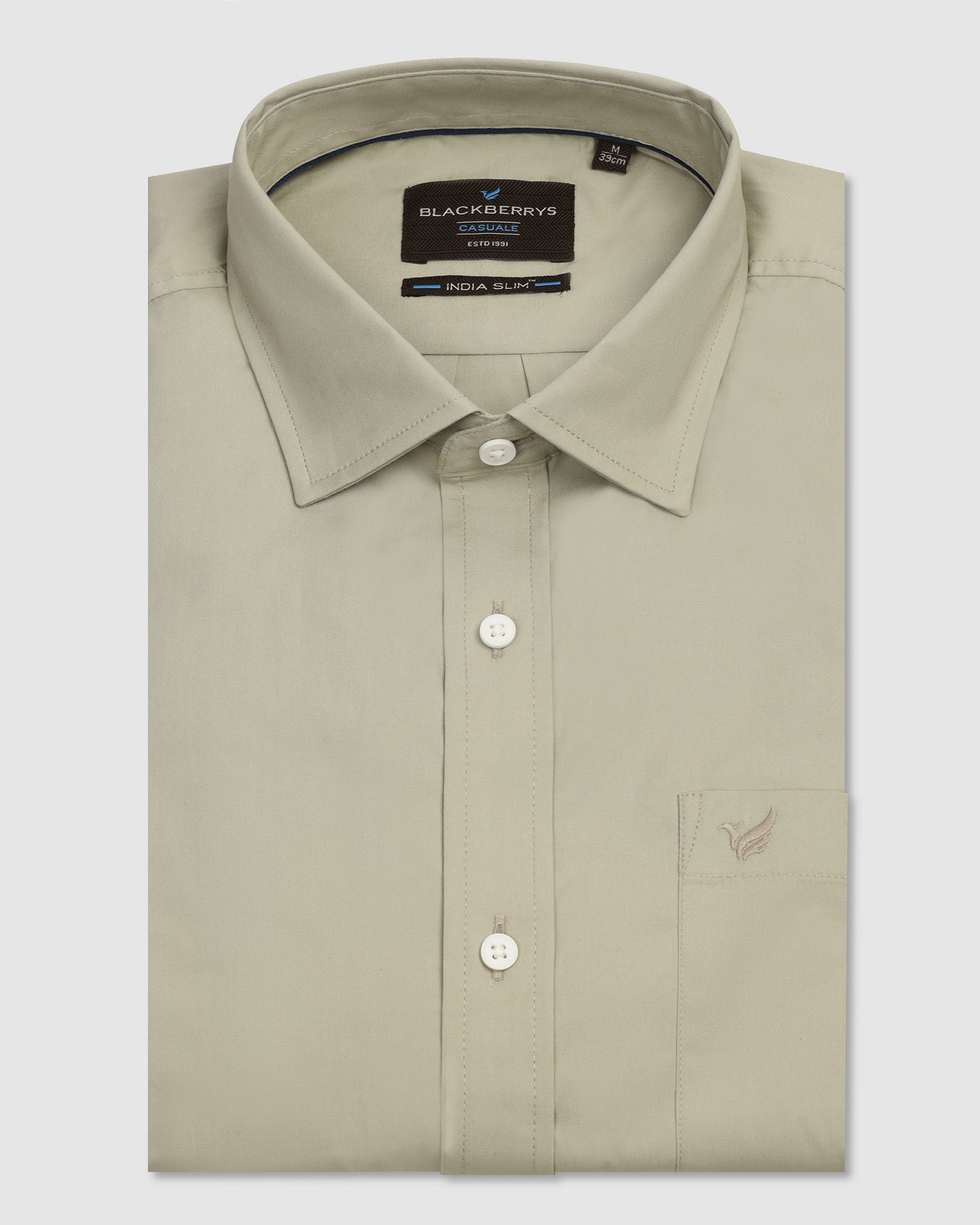 Casual Light Olive Solid Shirt - Lujo
