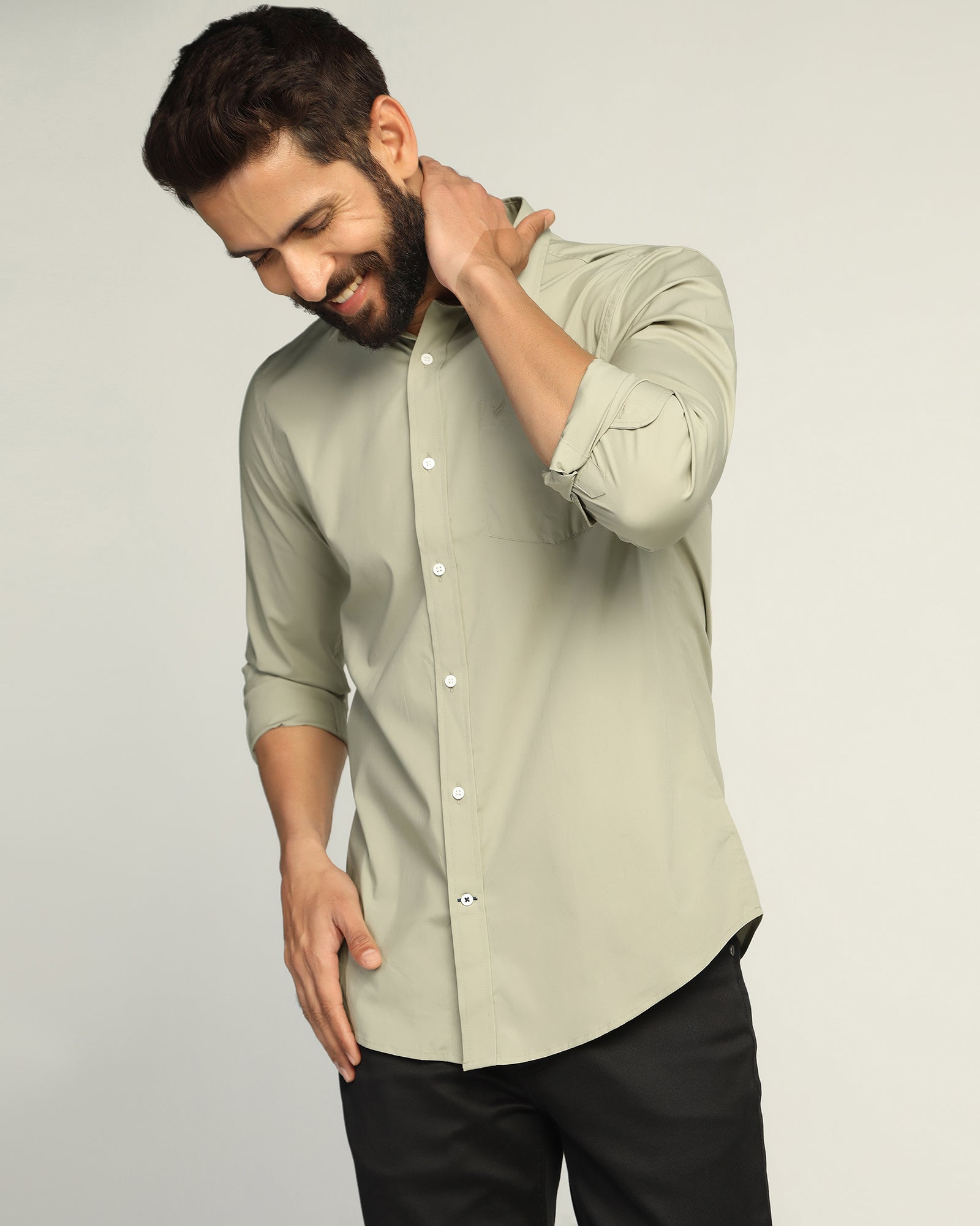 Casual Light Olive Solid Shirt - Lujo