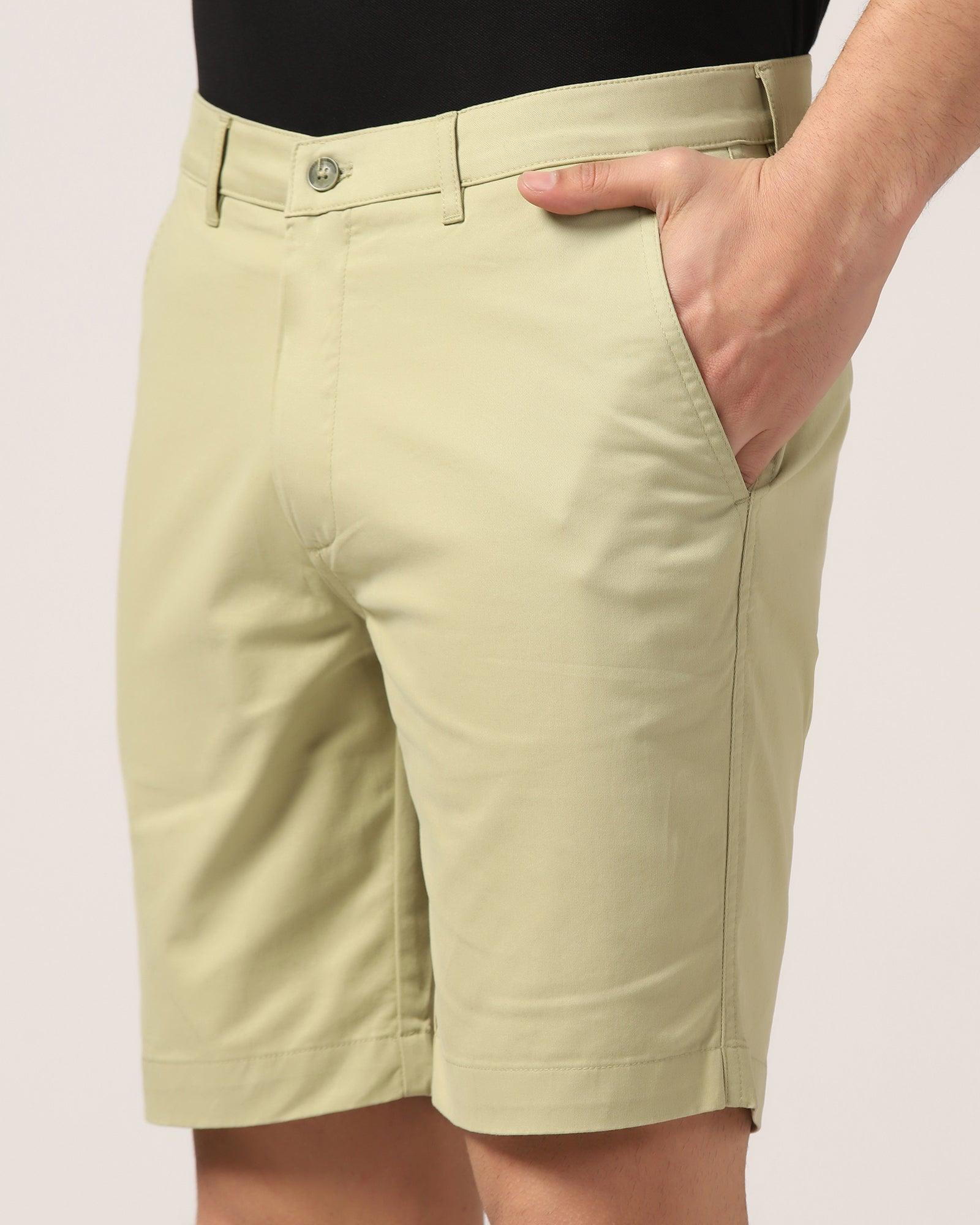 Casual Light Olive Solid Shorts - Frank - Blackberrys
