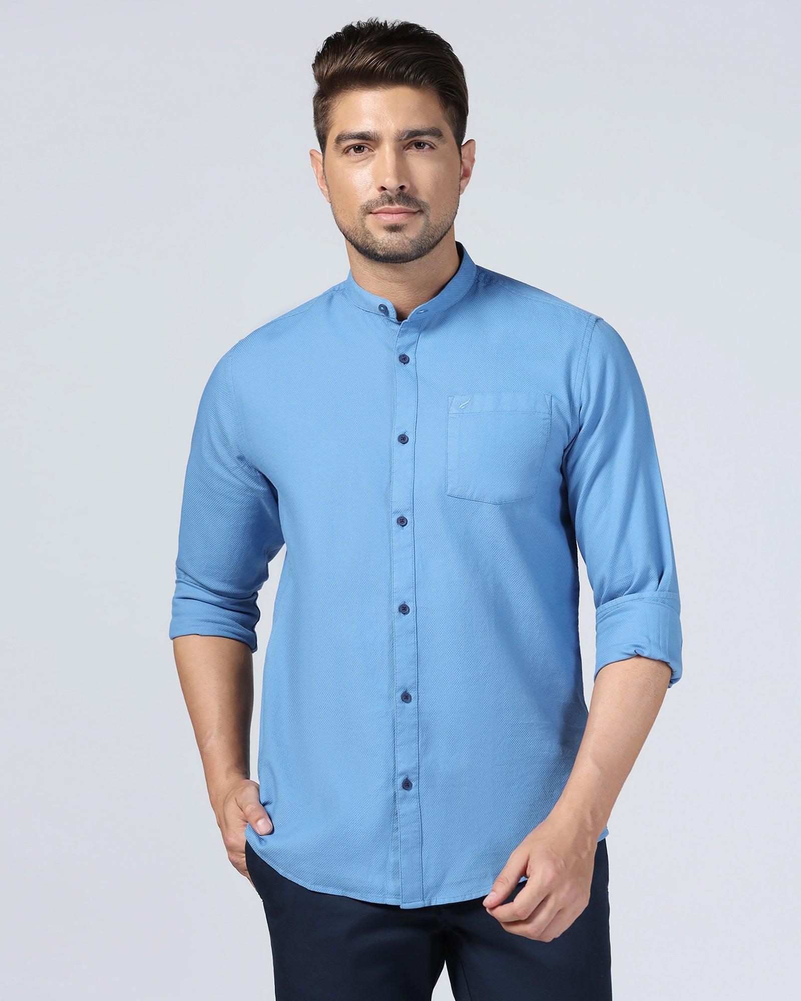 Casual Mid Blue Textured Shirt - Volt