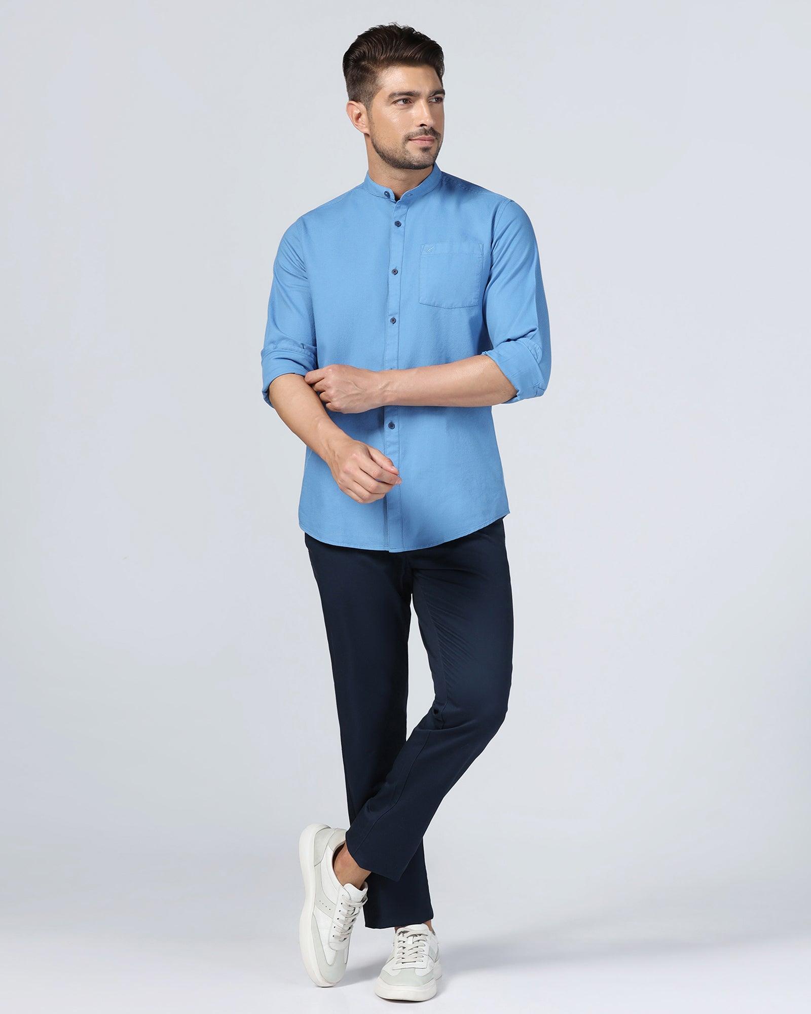 Casual Mid Blue Textured Shirt - Volt