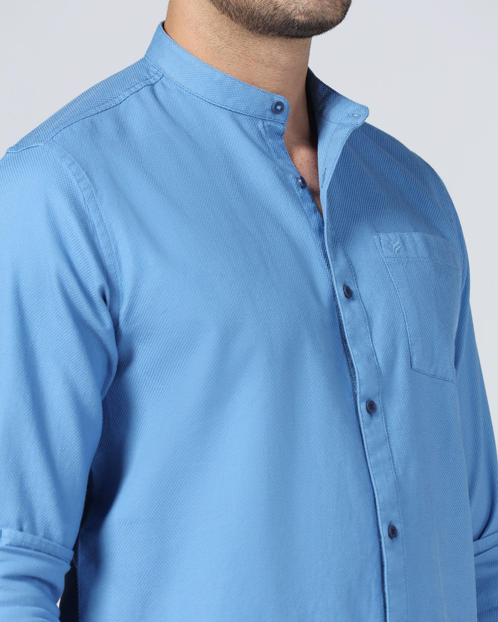 Casual Mid Blue Textured Shirt - Volt