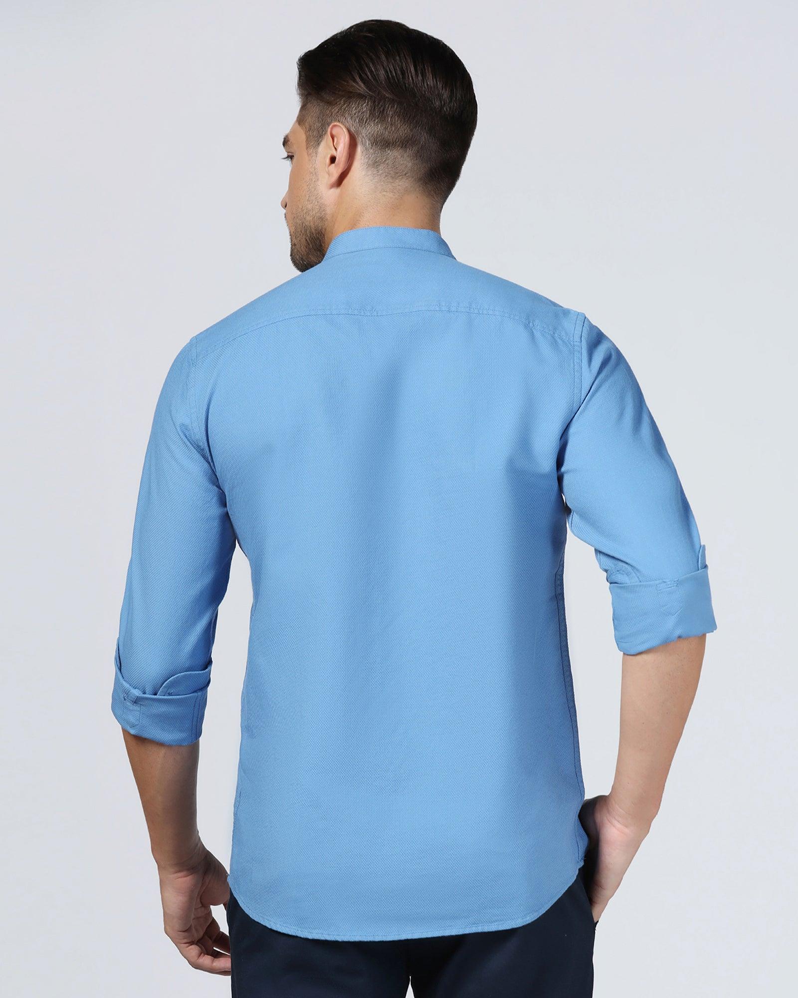 Casual Mid Blue Textured Shirt - Volt