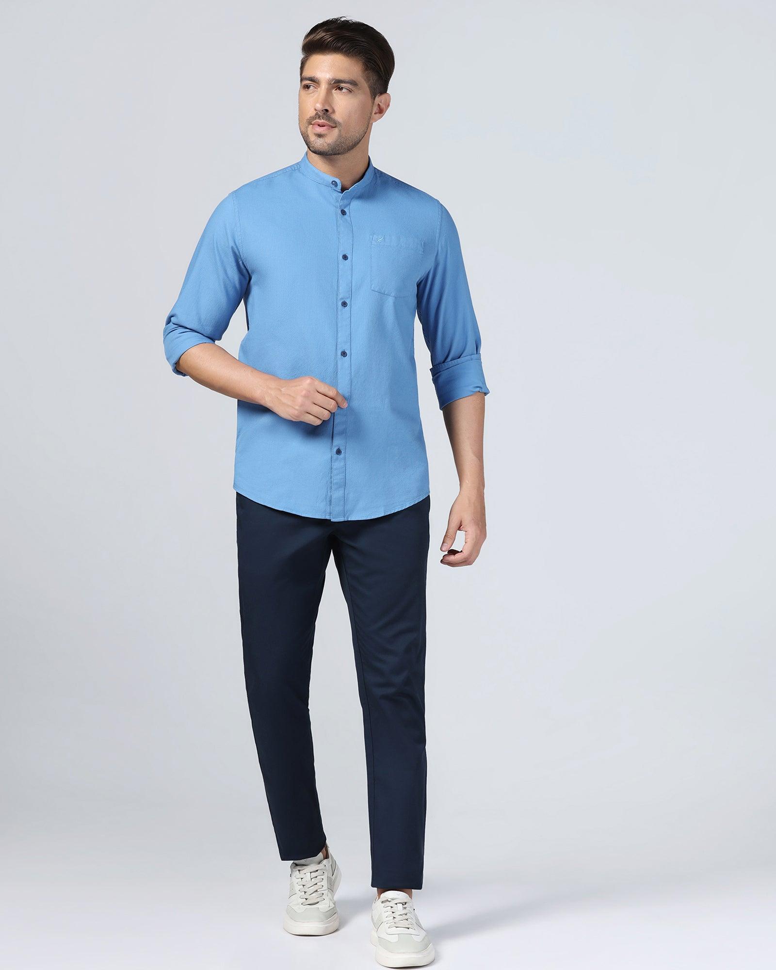Casual Mid Blue Textured Shirt - Volt