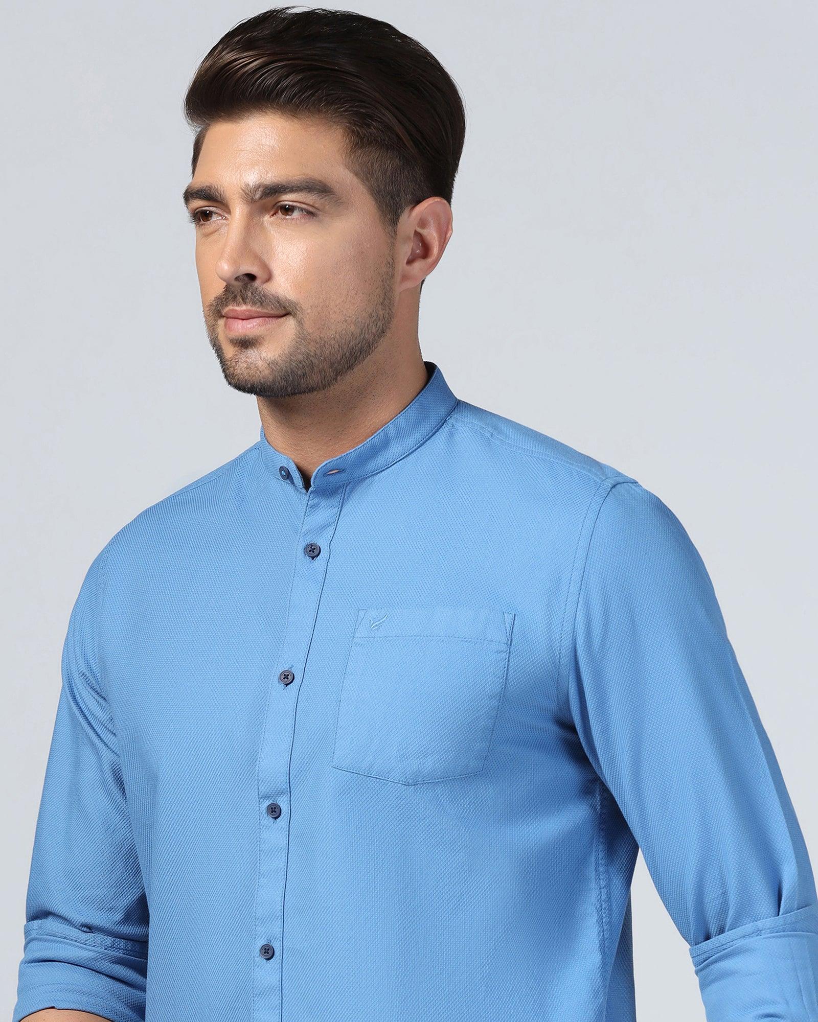 Casual Mid Blue Textured Shirt - Volt
