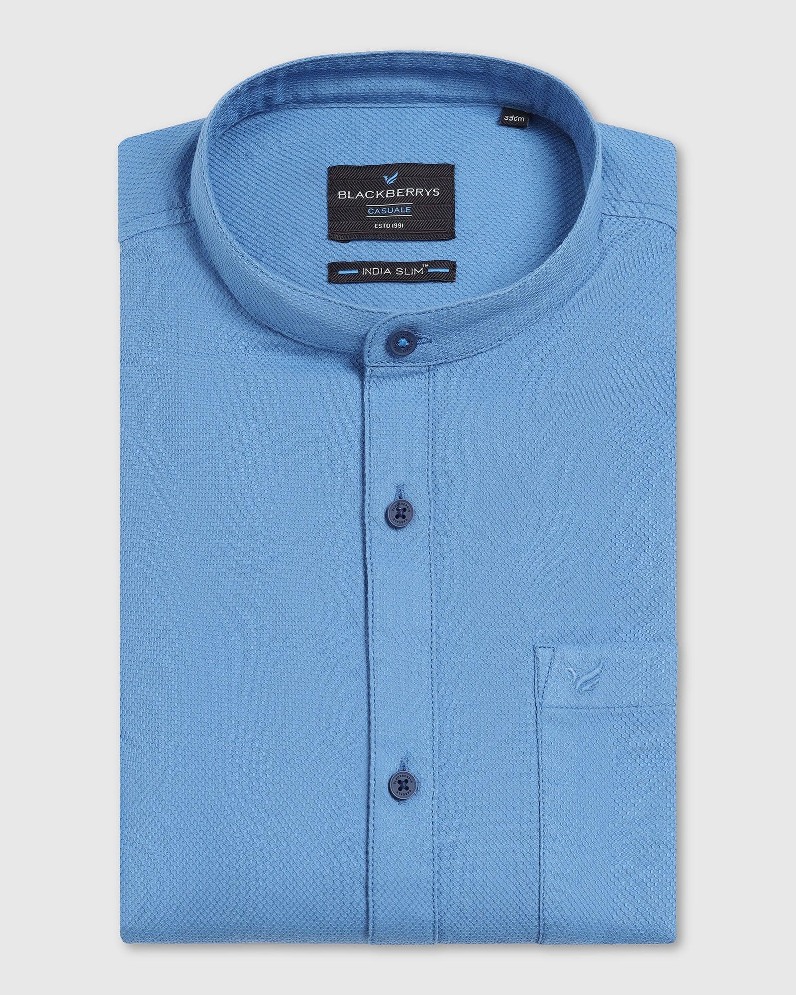 Casual Mid Blue Textured Shirt - Volt