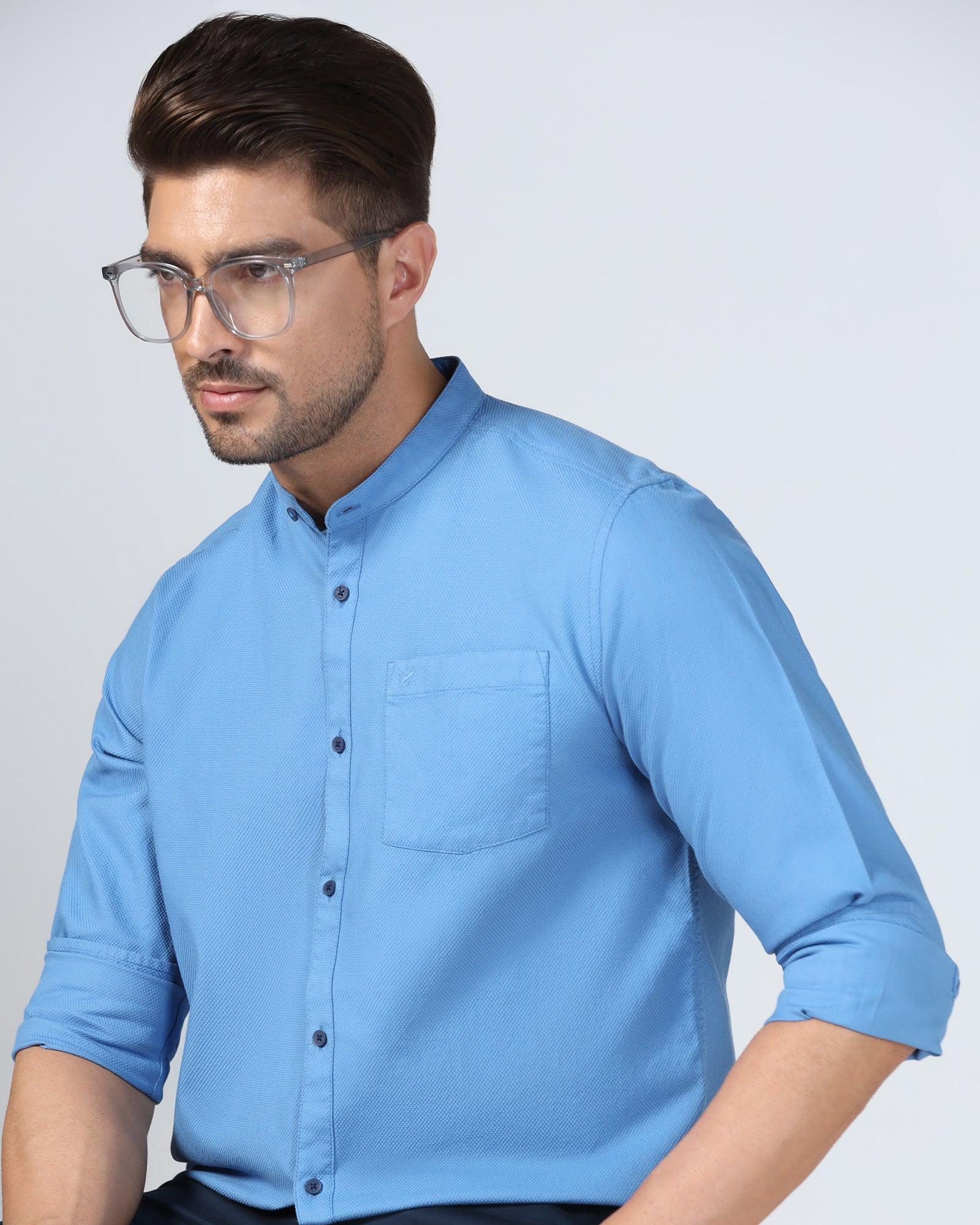 Casual Mid Blue Textured Shirt - Volt