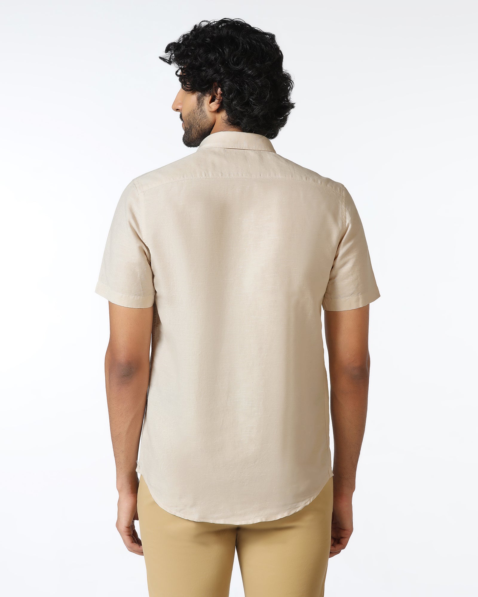 Natural Linen Solid Shirt - Salmon