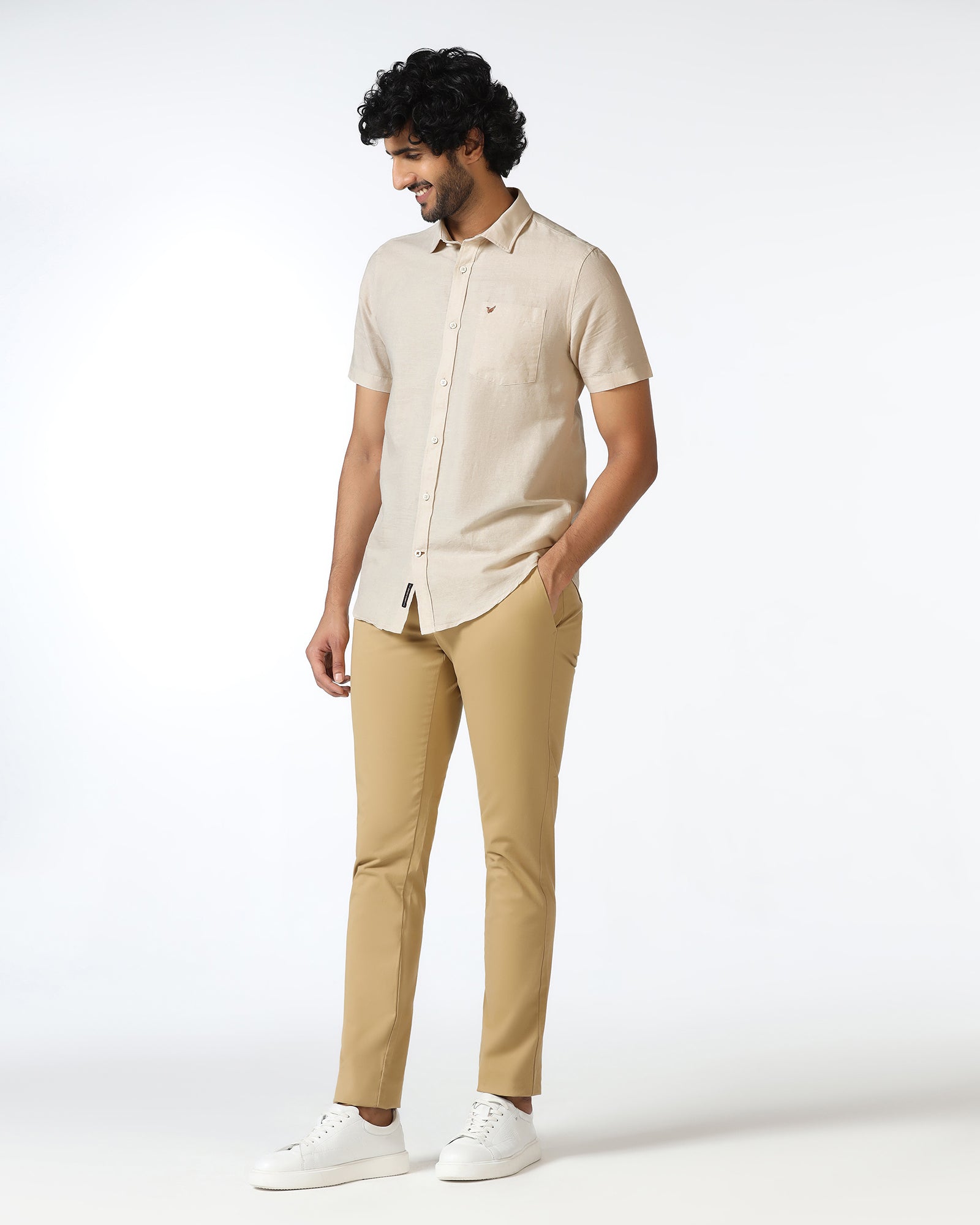 Natural Linen Solid Shirt - Salmon