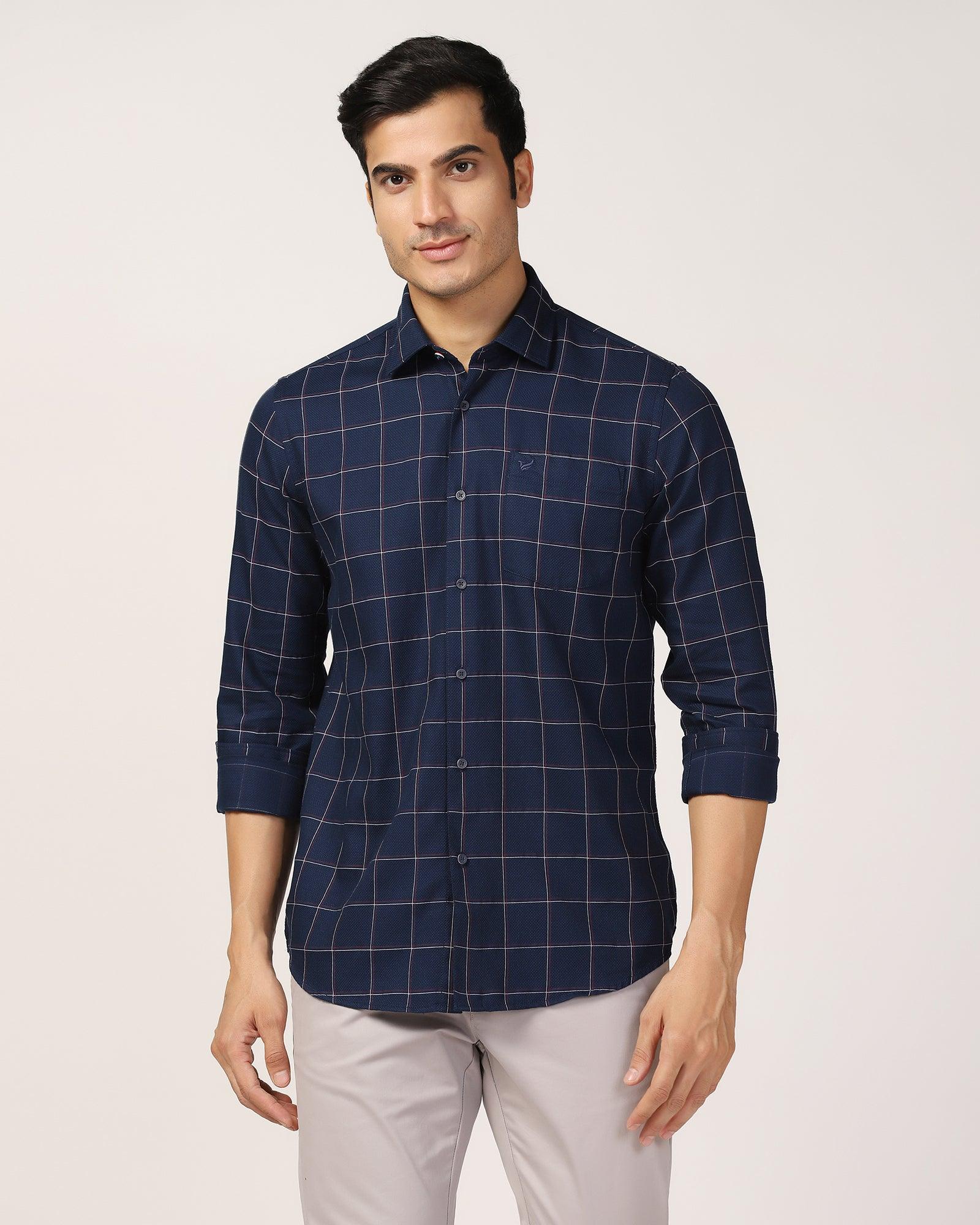 Casual Navy Check Shirt - Wilson - Blackberrys