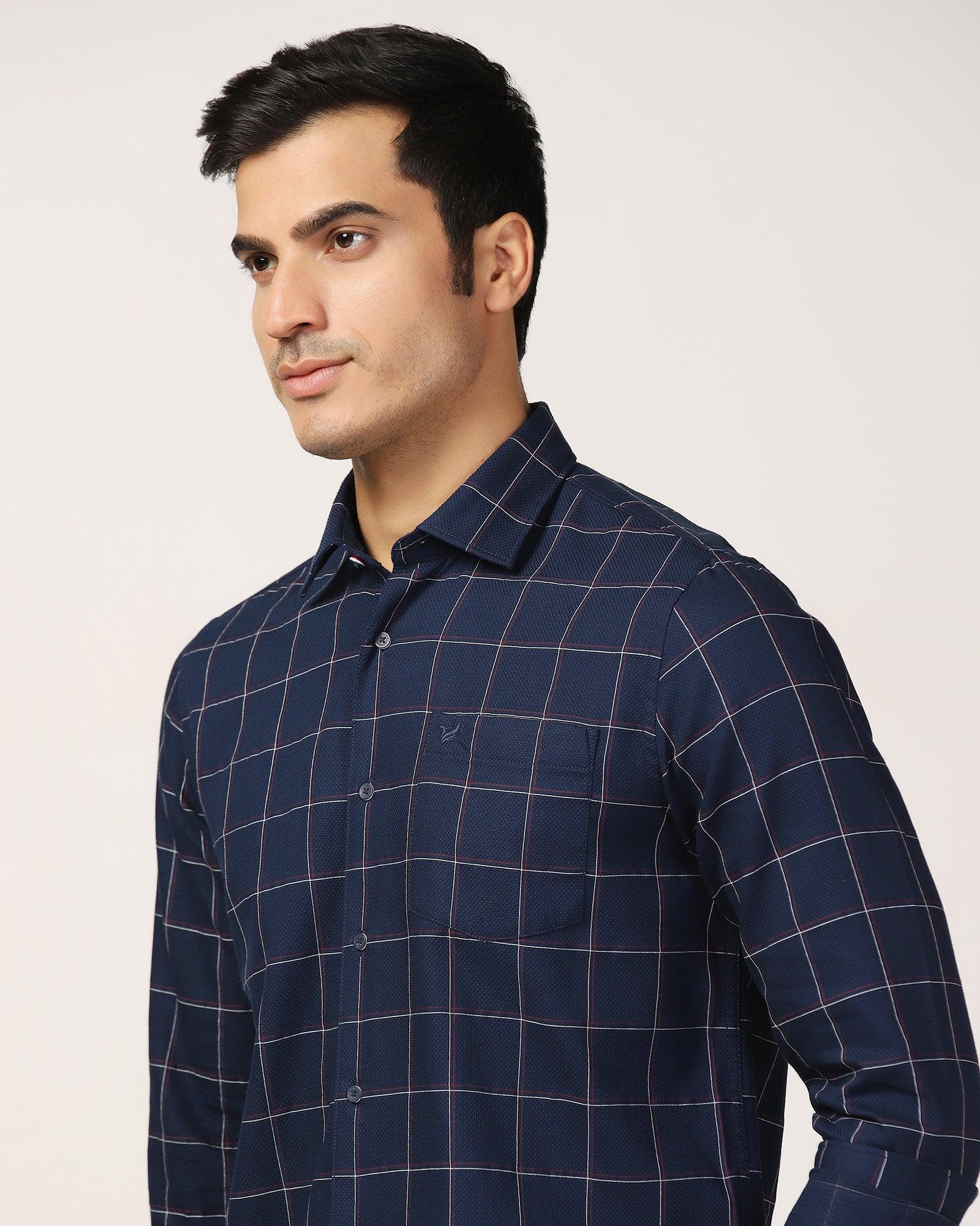 Casual Navy Check Shirt - Wilson - Blackberrys